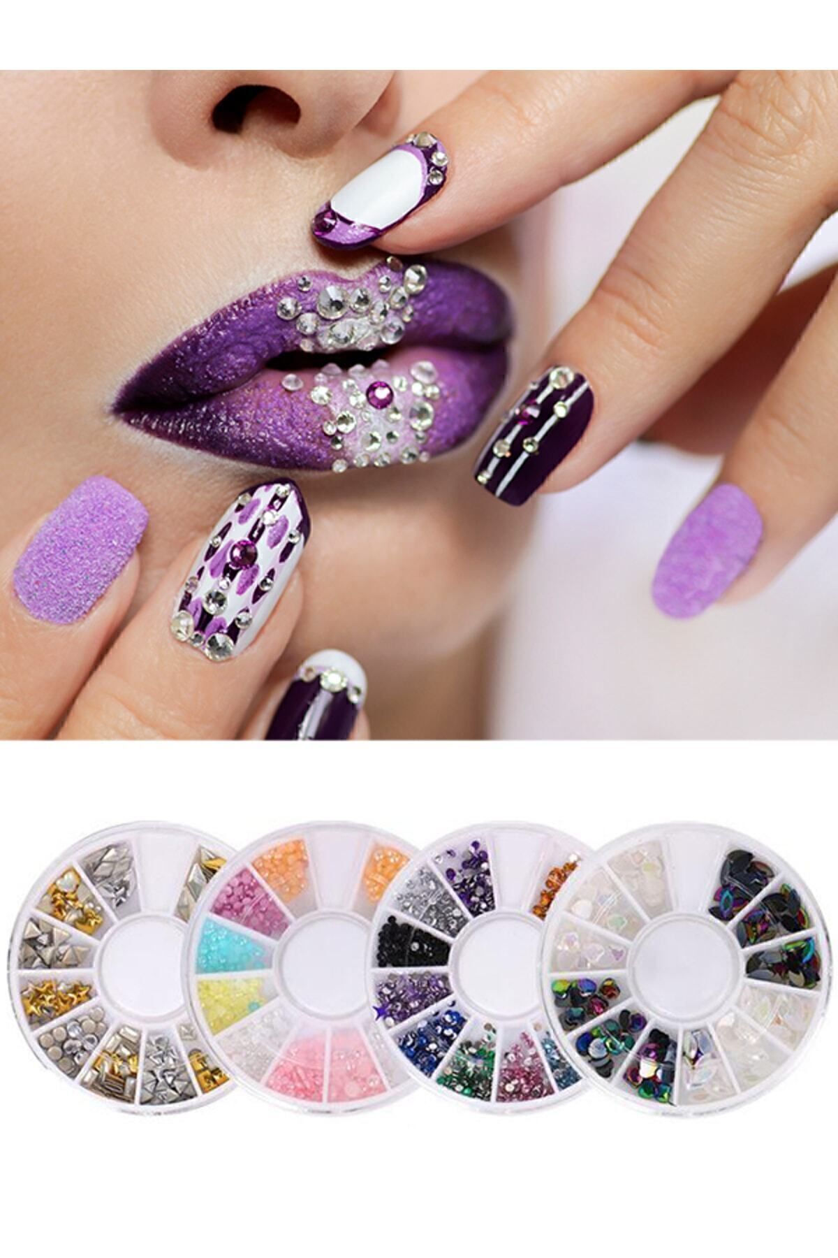 Tırnak Süsleme Taşı, Kolay Uygulanabilir, 4'lü Nail Art Tırnak Süsleme Taş Seti