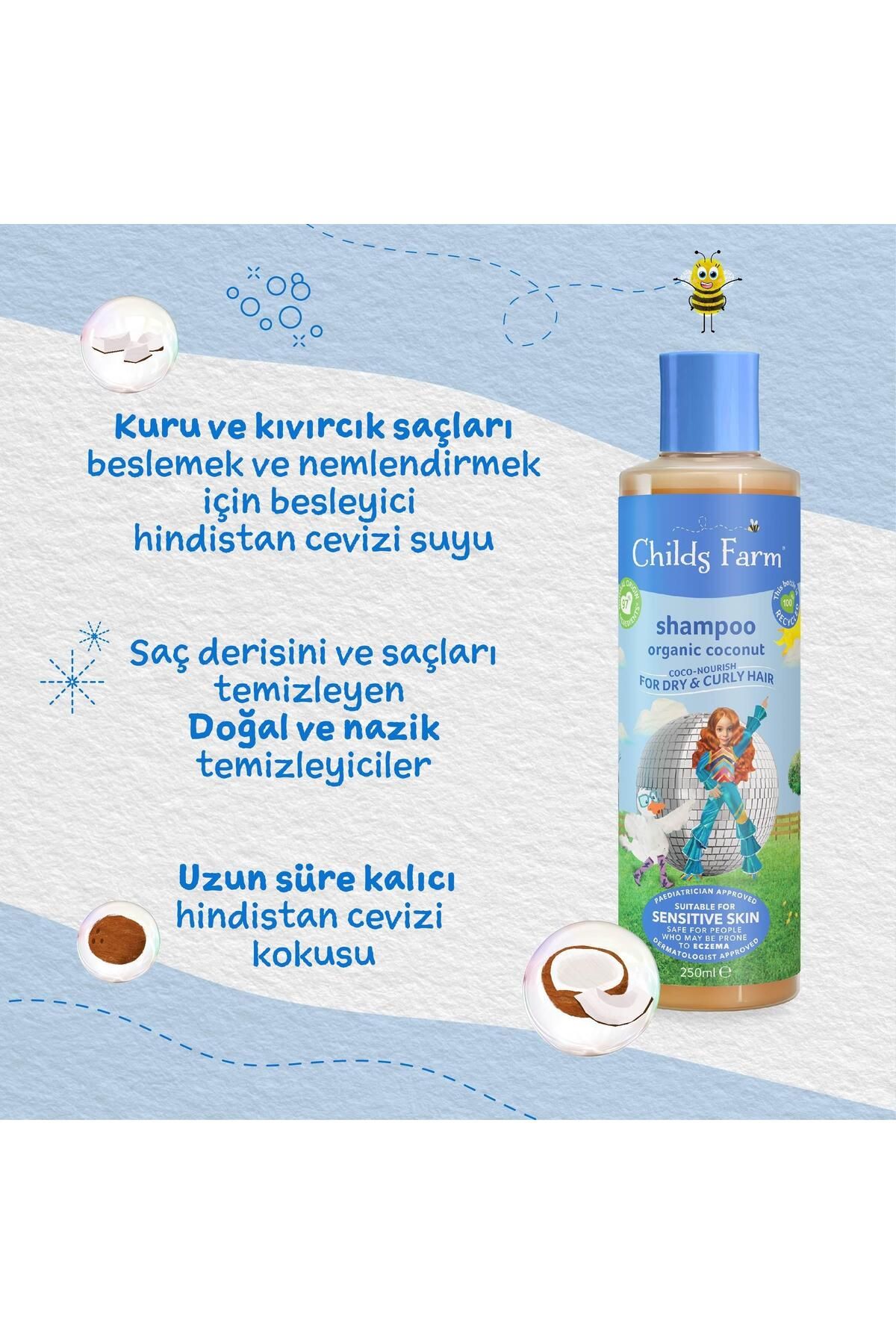 Kuru ve Kıvırcık Saçlar için Hindistan Cevizi Özlü Şampuan 250ml