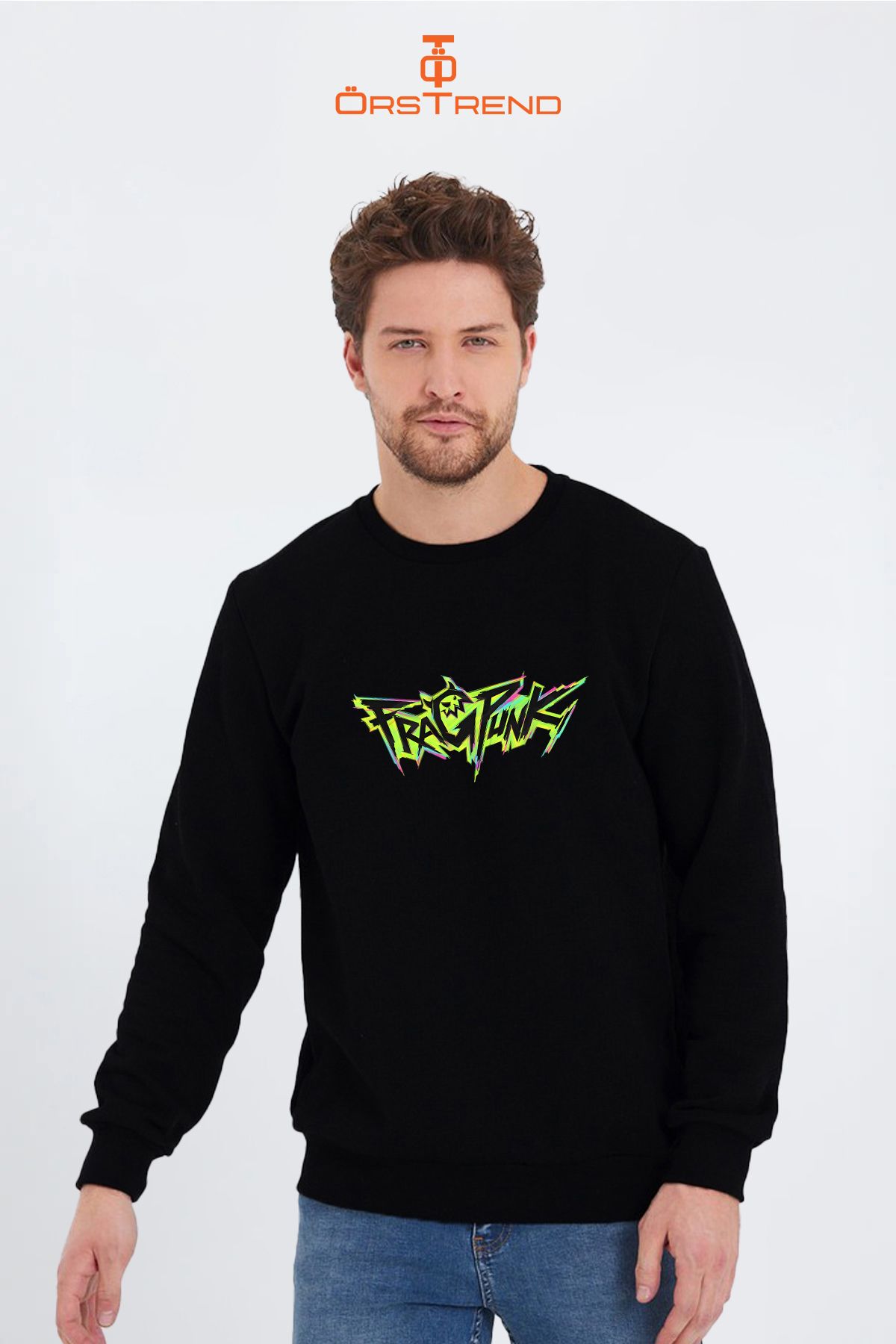 Fragpunk Baskılı Unisex Bisiklet Yaka Sweatshirt