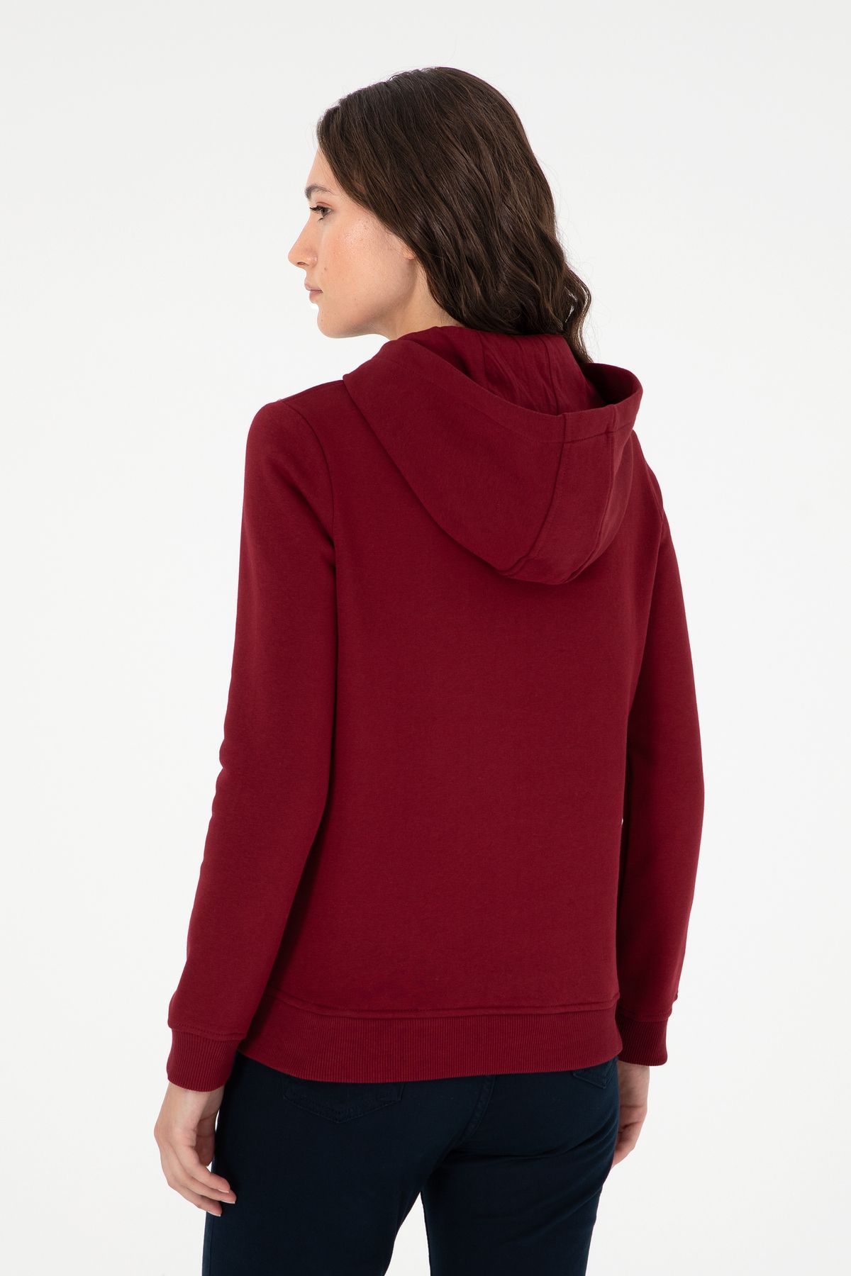 Kadın Bordo Basic Kapüşonlu Sweatshirt 50296931-vr014