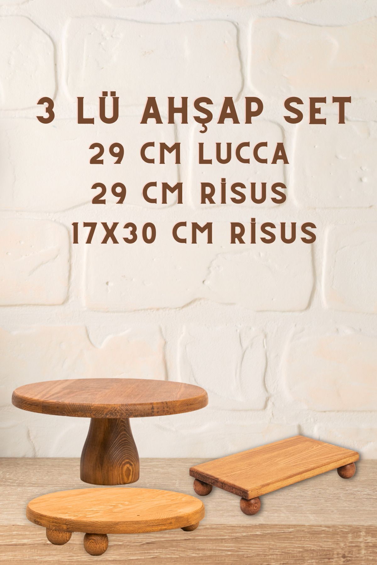 Justwood 3Lü 29 Cm Lucca Pastalık, 29 Cm Risus, 17x30 Risus Ahşap Çeyiz Seti