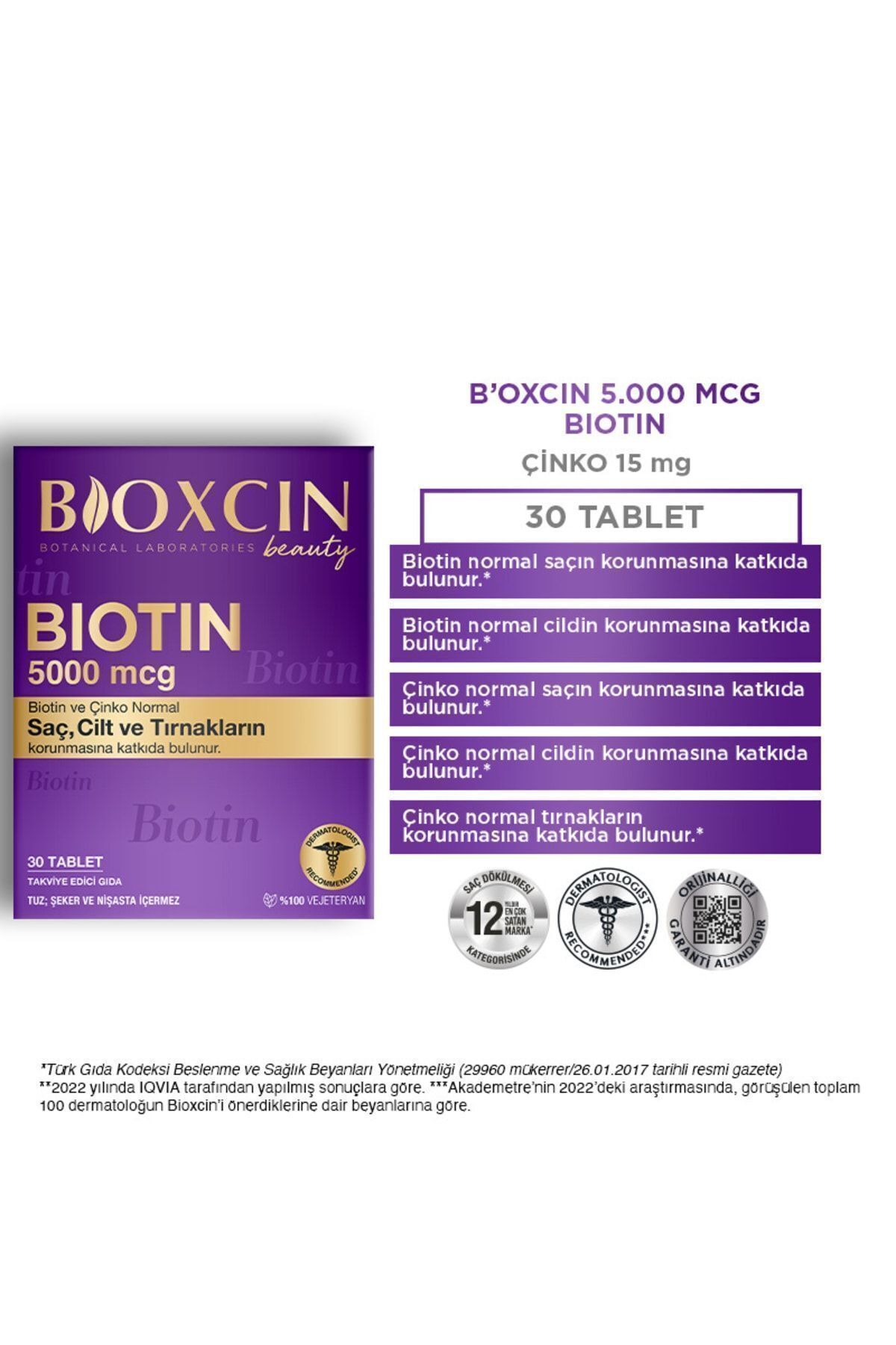 Biotin 5.000 Mcg 30 Tablet - Biotin Çinko 15 Mg Saç Ve Tırnak Vitamini