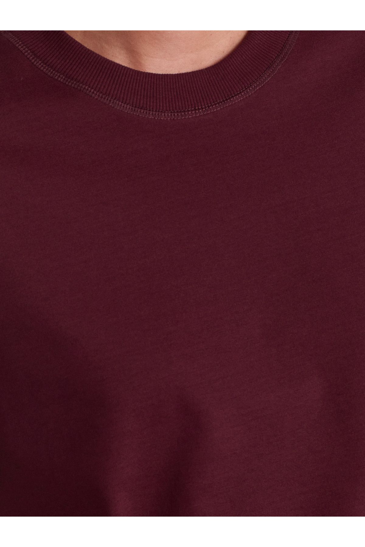 30312 Dekoratif Dikişli Bisiklet Yaka Tshirt-Bordo