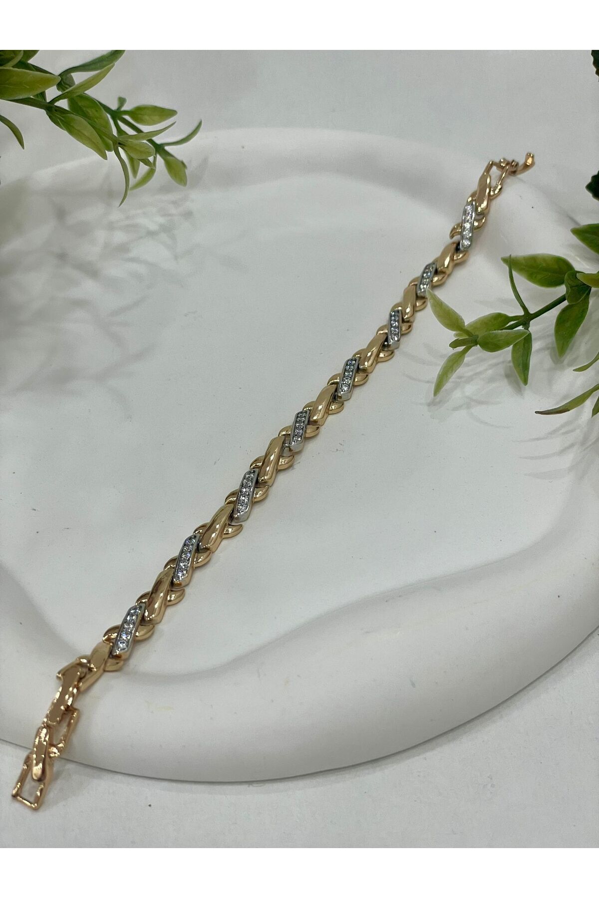 Zirkon Taşlı Vip İnfinity Çelik Bileklik (Gold18k/17/19cm)