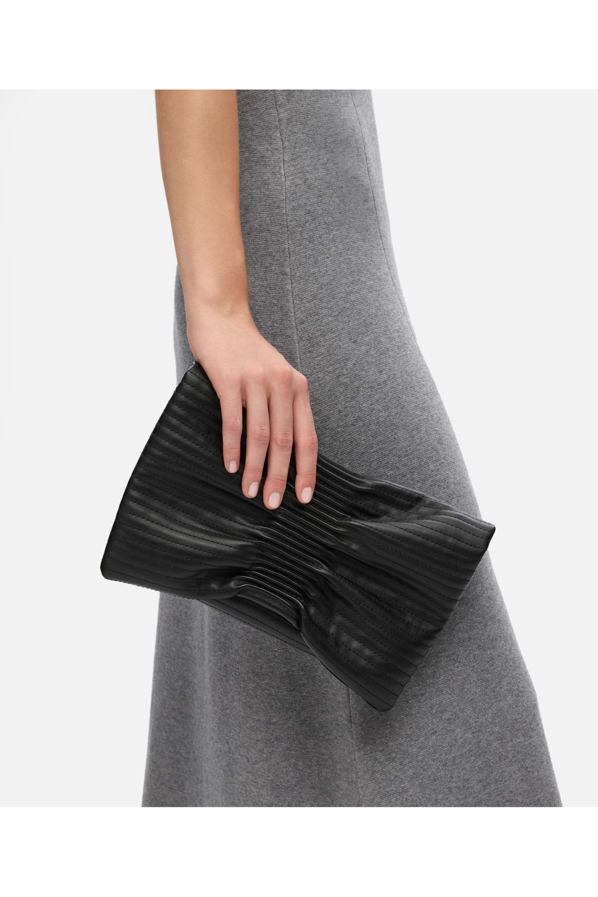 Deri görünümlü dikişli clutch