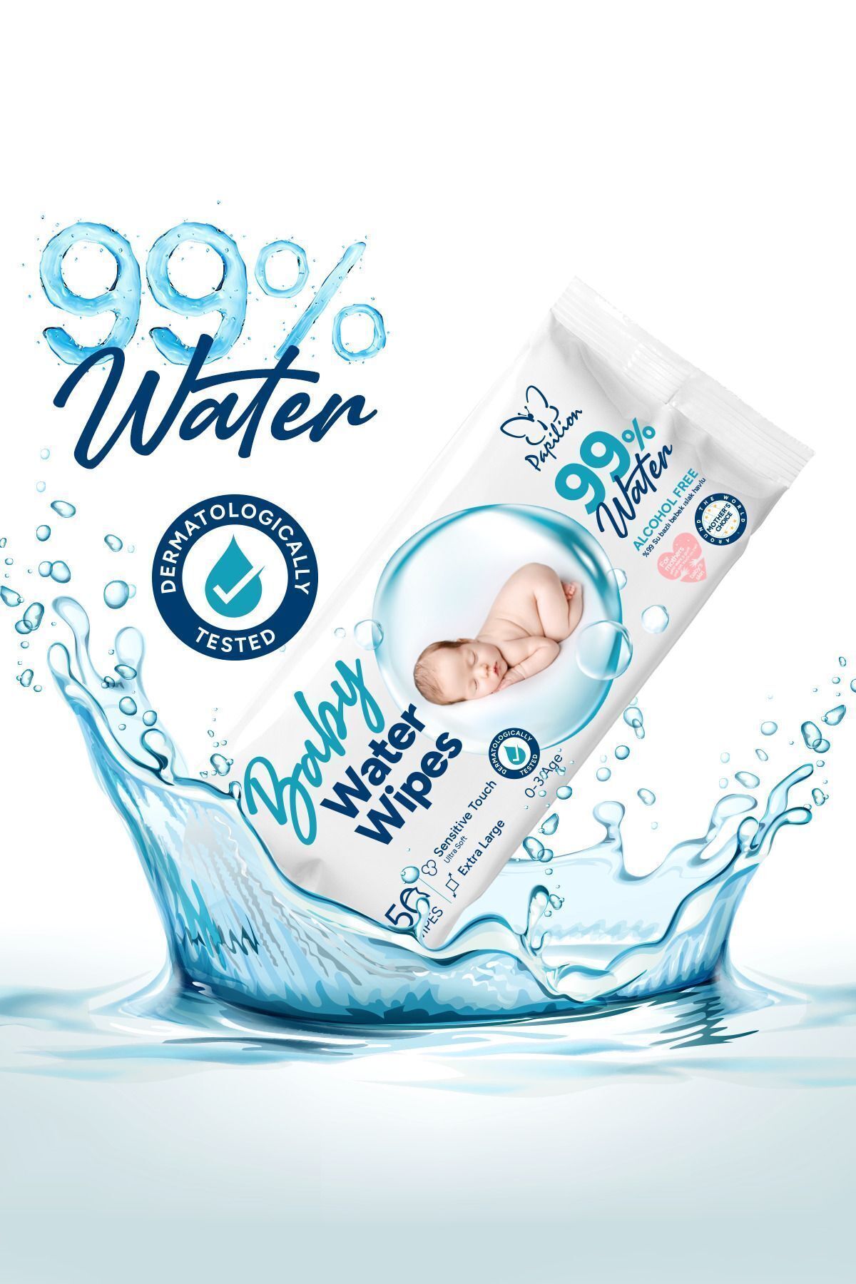 Papilion Baby Water Wipes %99Saf Su Içeren Be...