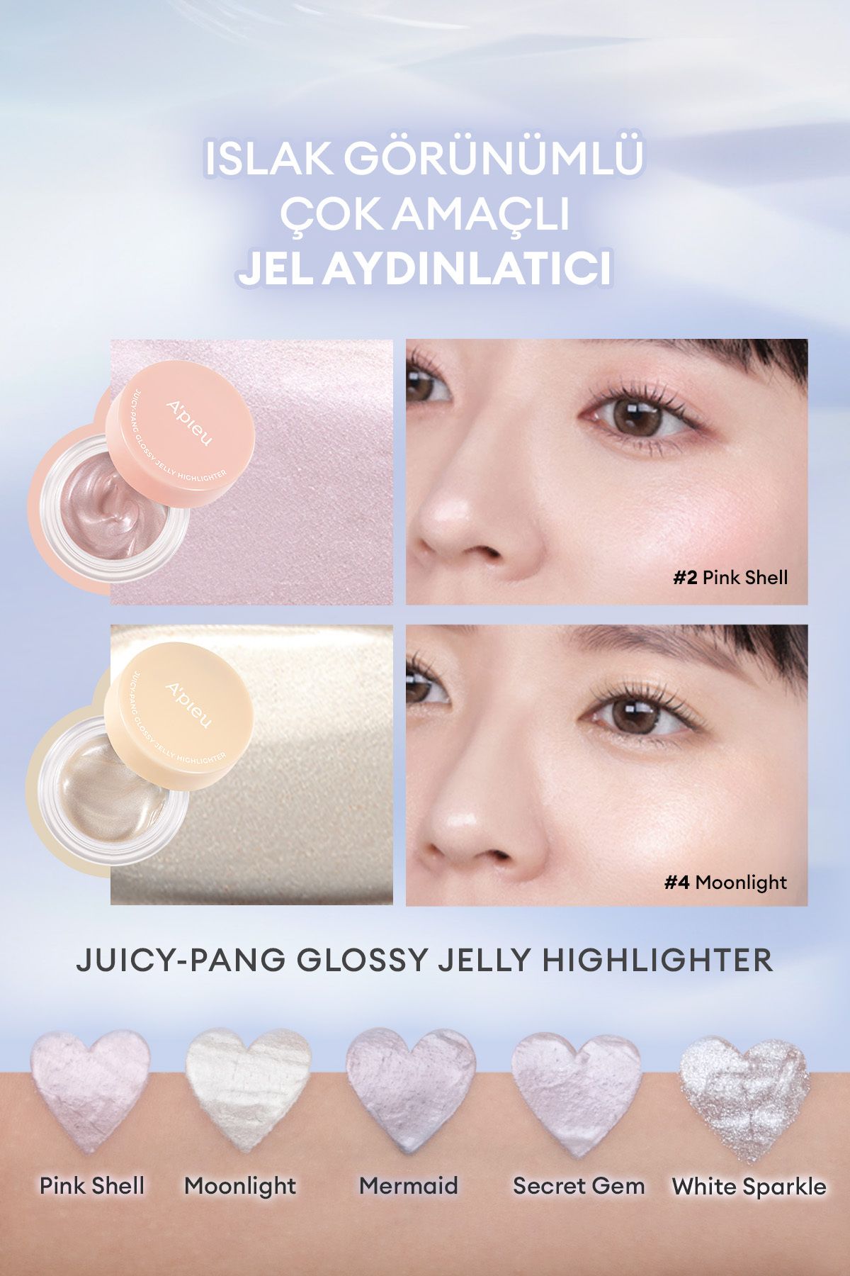 Islak & Doğal Görünümlü Jel Aydınlatıcı A'pıeu Juicy Pang Glossy Jelly Highlighter ( #2 Pink Shell )