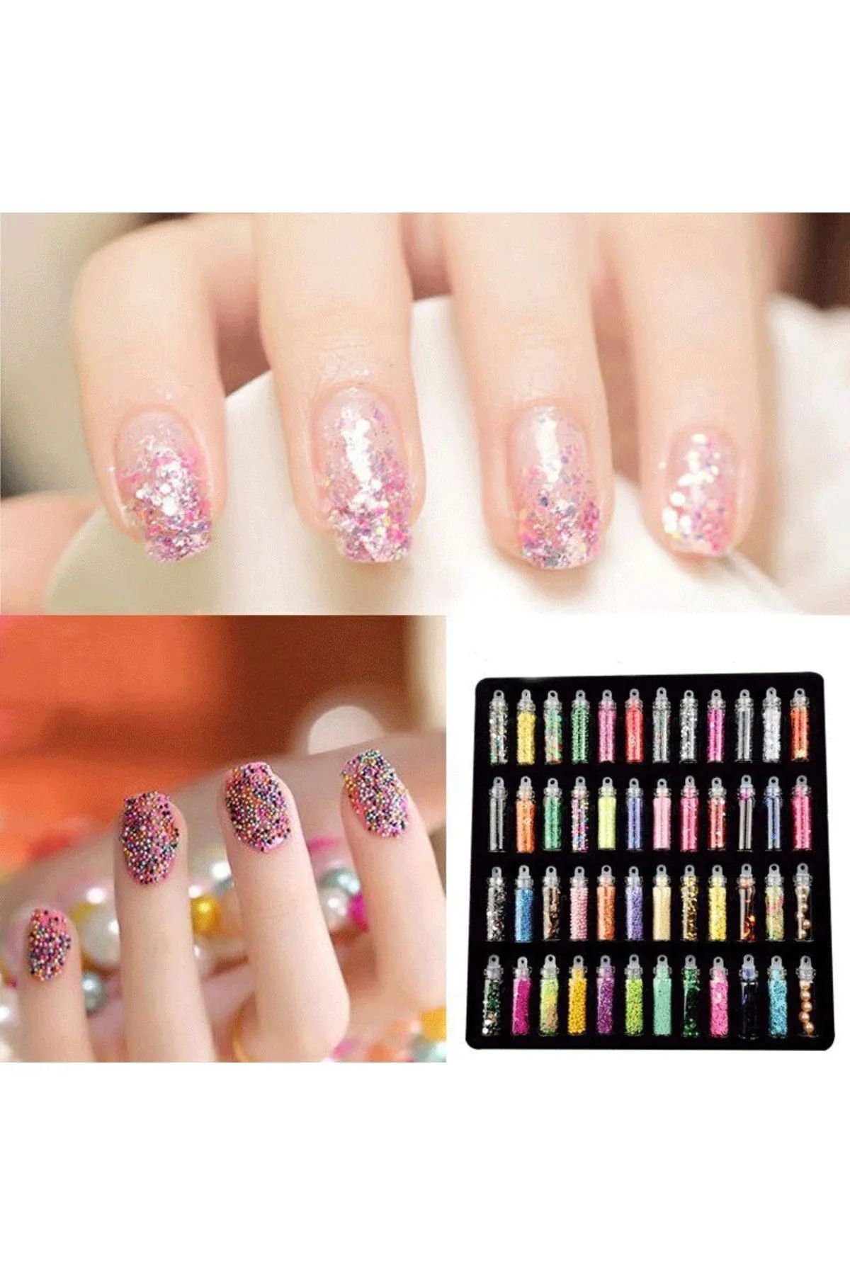 48'li Sim Pul Boncuk Seti Tırnak Göz Çevresi Süsleme Kalıcı Oje Protez Tırnak Nail Art