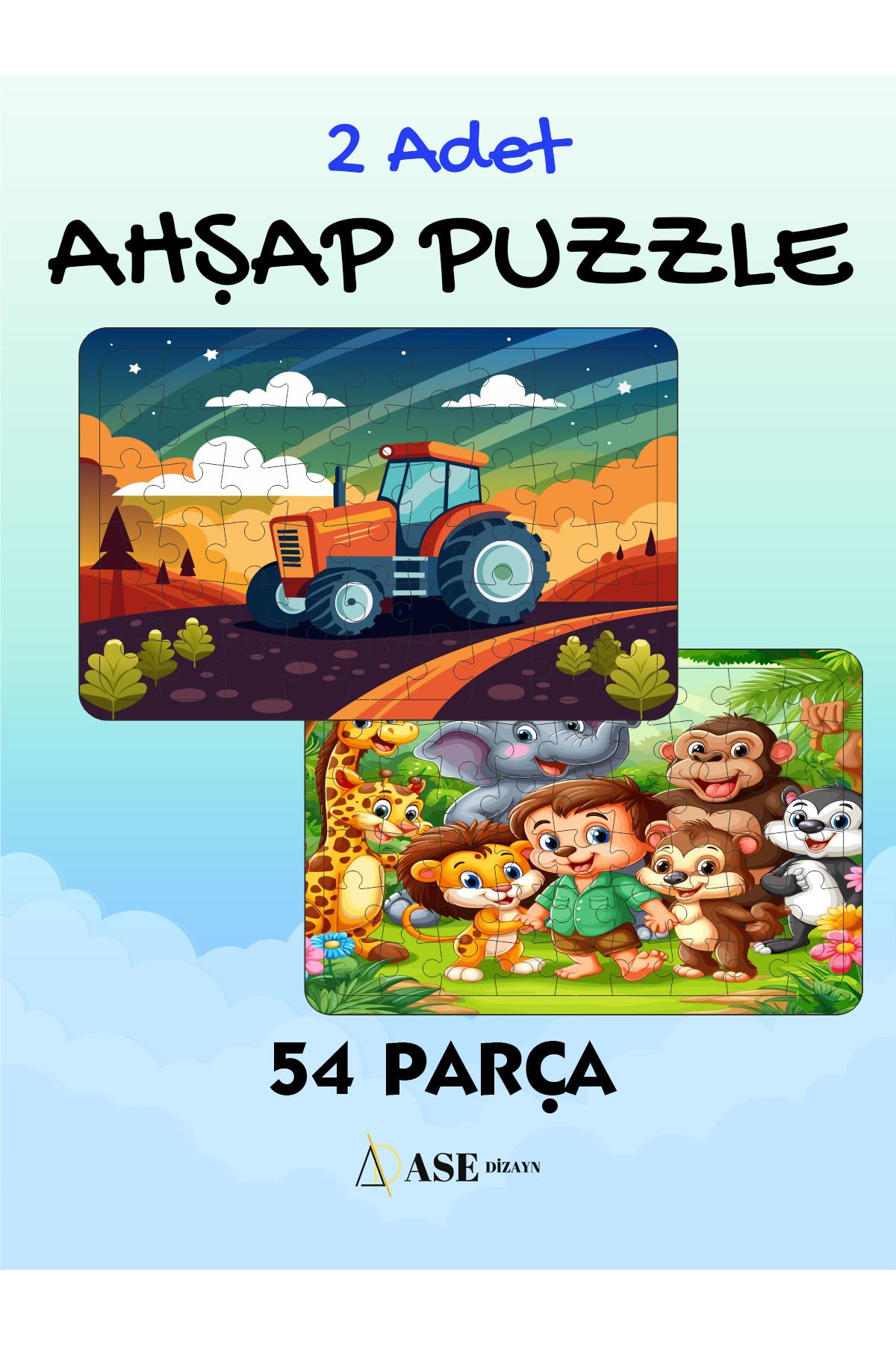 ASE DİZAYN ahşap çocuk puzzleyapboz 54 parça...