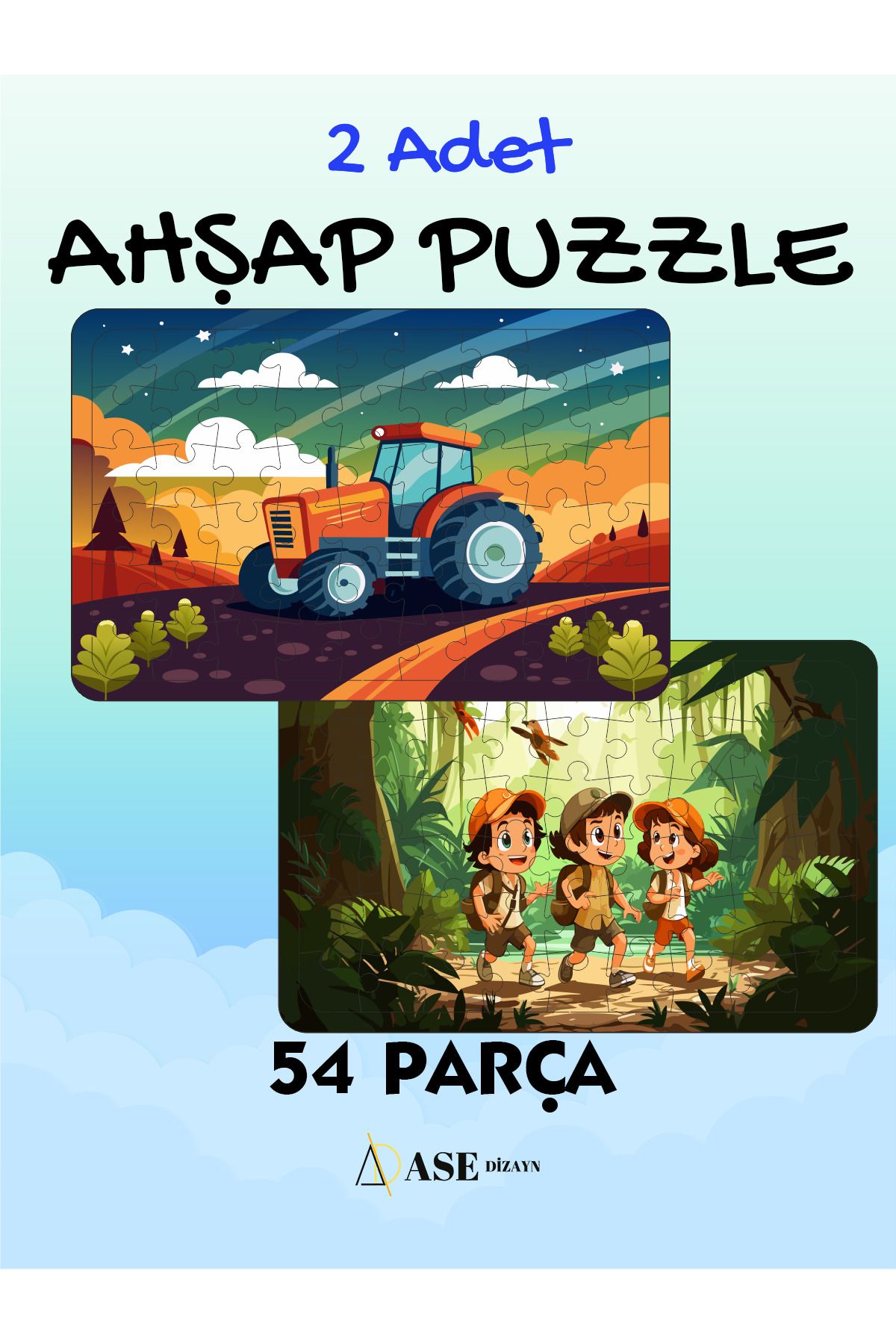 ASE DİZAYN ahşap çocuk puzzleyapboz 54 parça...