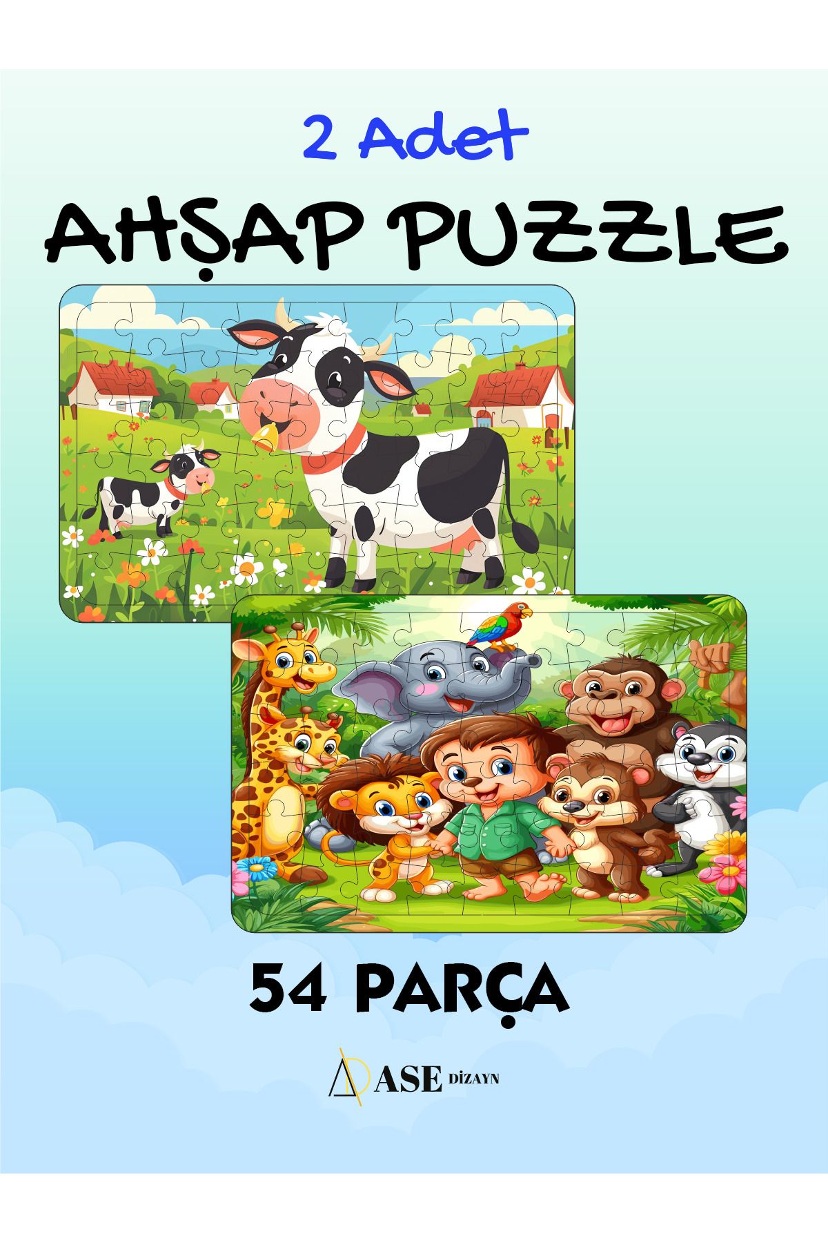 ASE DİZAYN ahşap çocuk puzzleyapboz 54 parça...