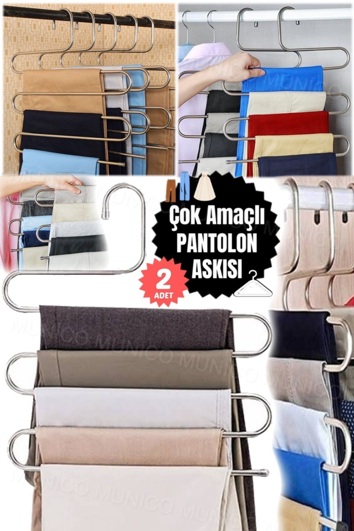 2 Adet Pratik Pantolon Organizatörü Pantolon Rafı ve Organizatörü Metal Pantolon Askısı Pantolon