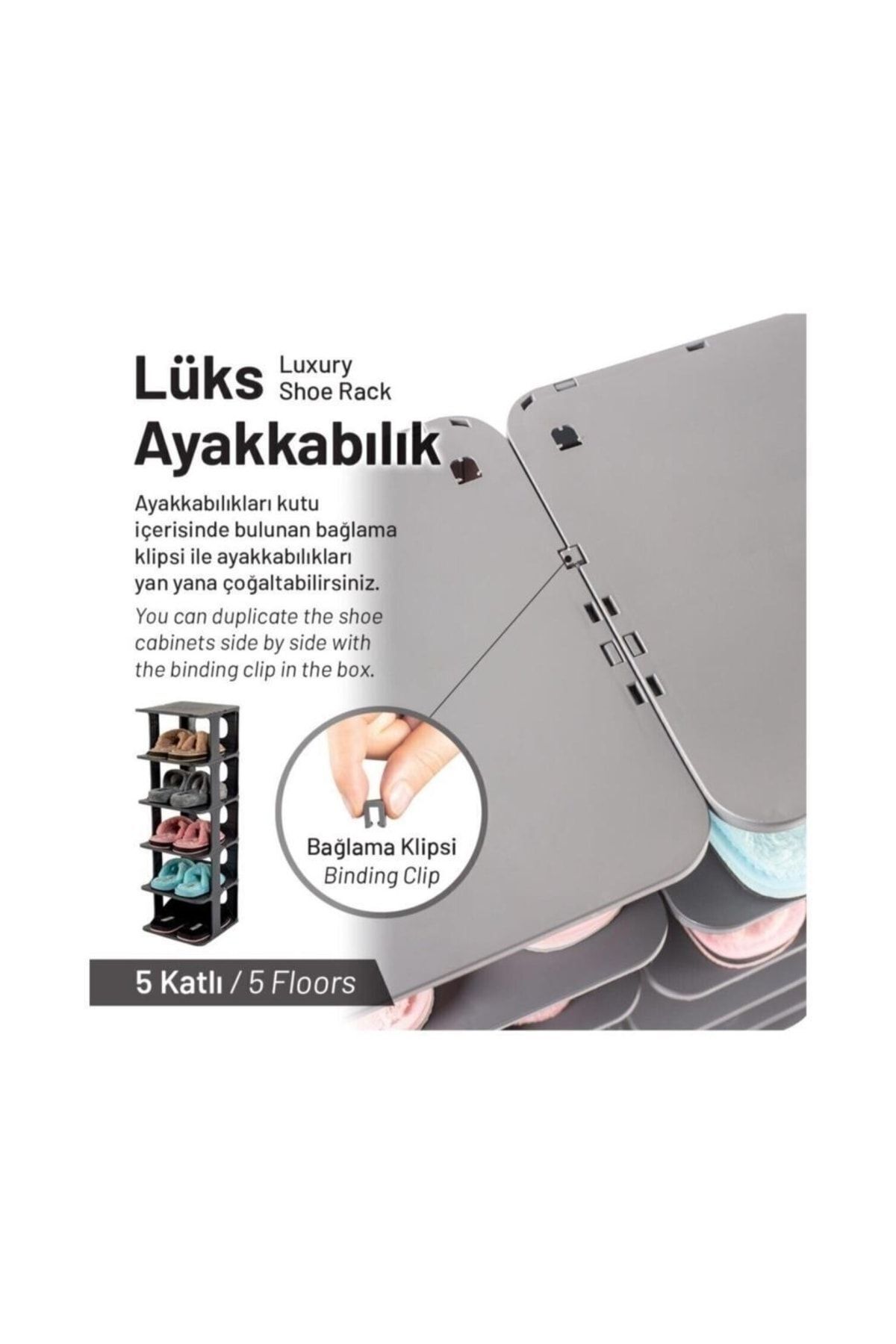 Antrasit Lüks Ayakkabılık 5 Katlı