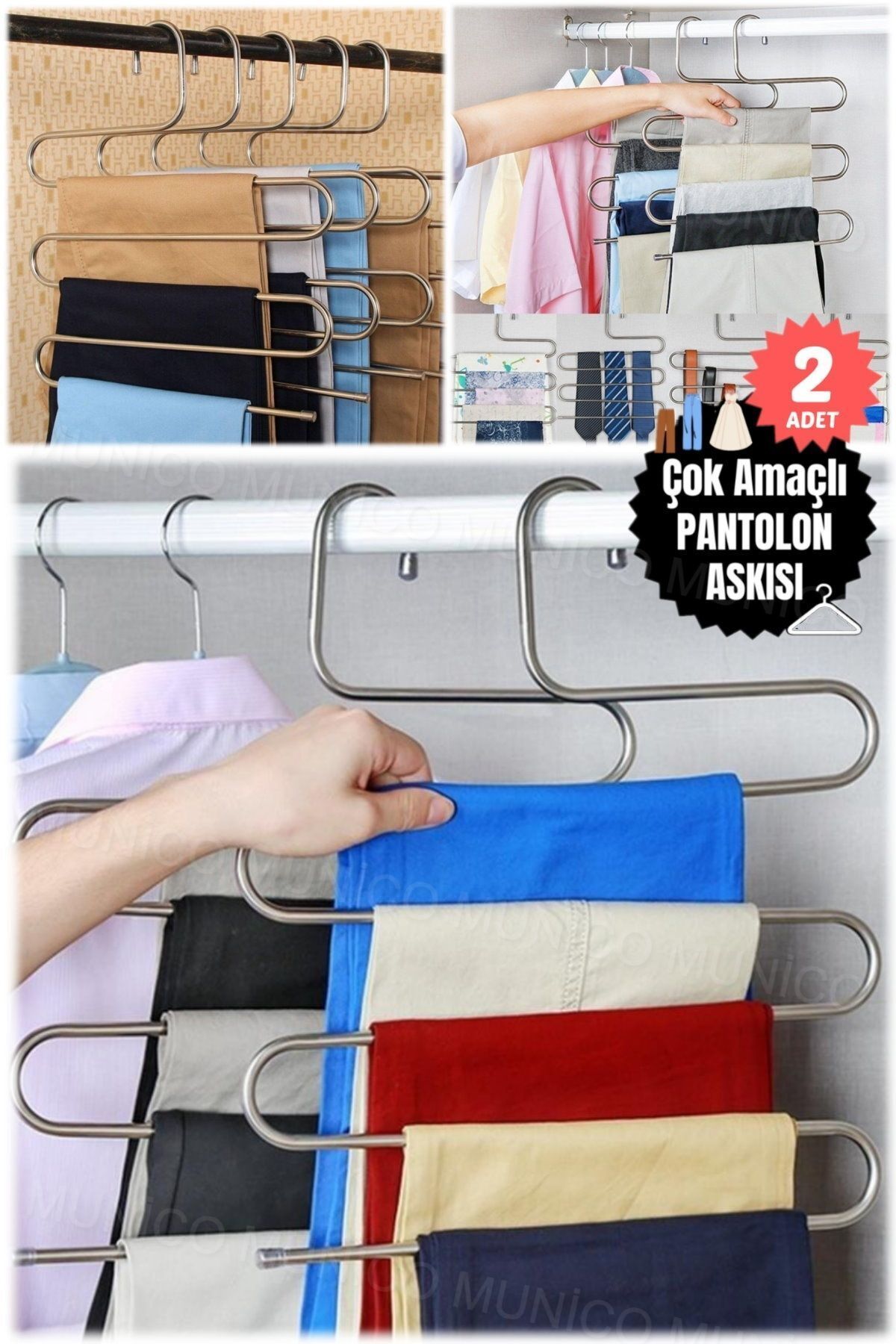 2 Adet Pratik Pantolon Organizatörü Pantolon Rafı ve Organizatörü Metal Pantolon Askısı Pantolon