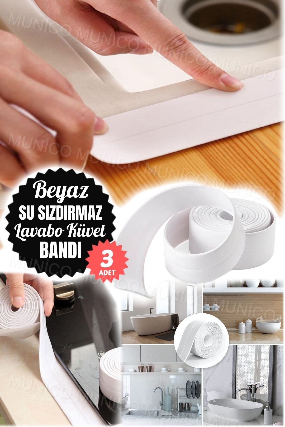 3 Adet Sızdırmazlık Bandı Lavabo Bantı Banyo Mutfak Lavabo Küvet Duş Teknesi Su Geçirmez Kenar