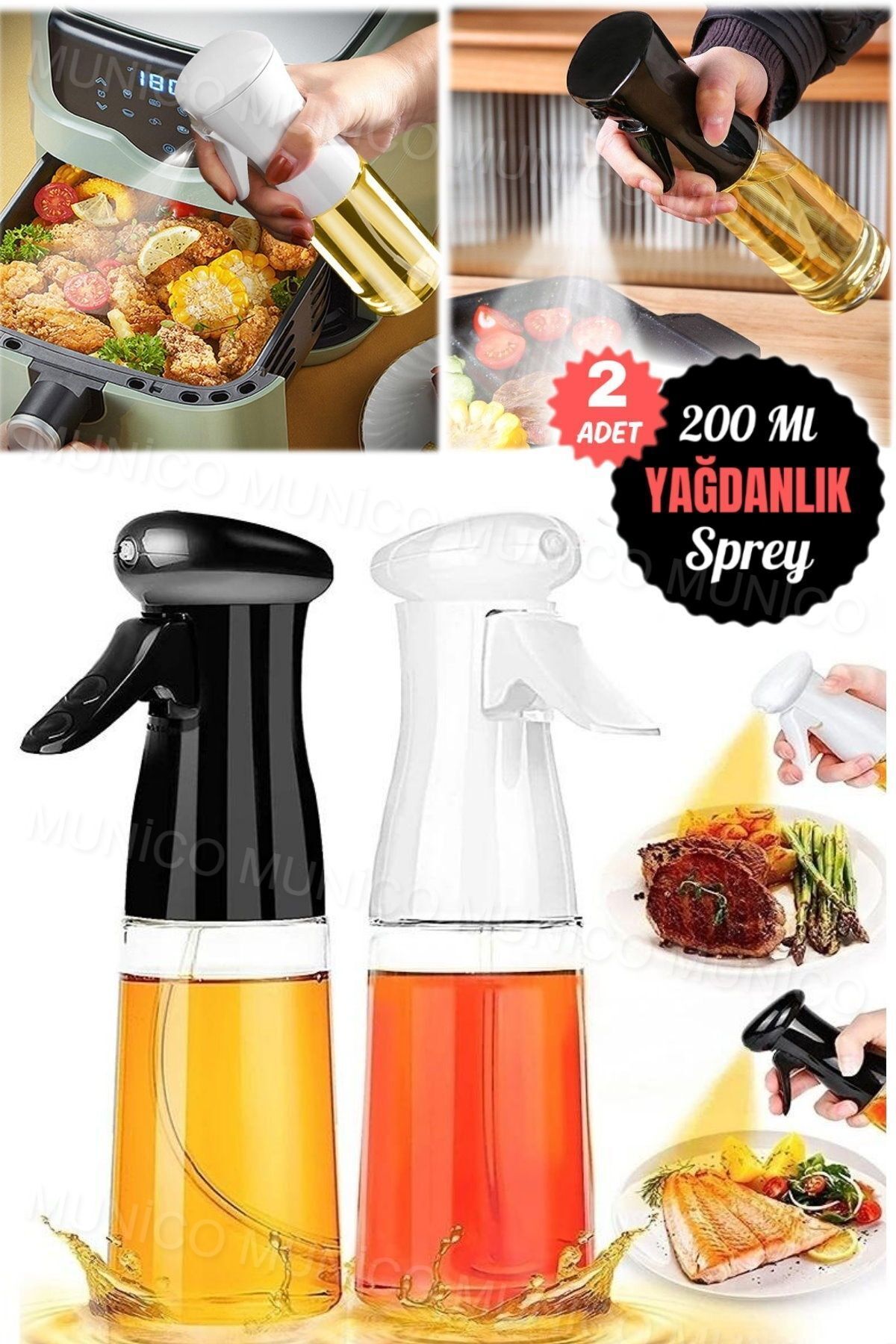 2 Adet 200ml Yağ Sprey Şişesi Kızartma ve Barbekü İçin İdeal Ev Mutfak Yağ Spreyi Gıda