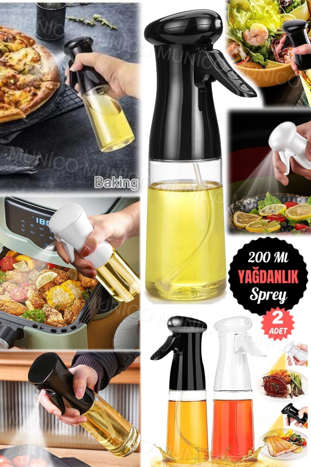 2 Adet 200ml Yağ Sprey Şişesi Kızartma ve Barbekü İçin İdeal Ev Mutfak Yağ Spreyi Gıda