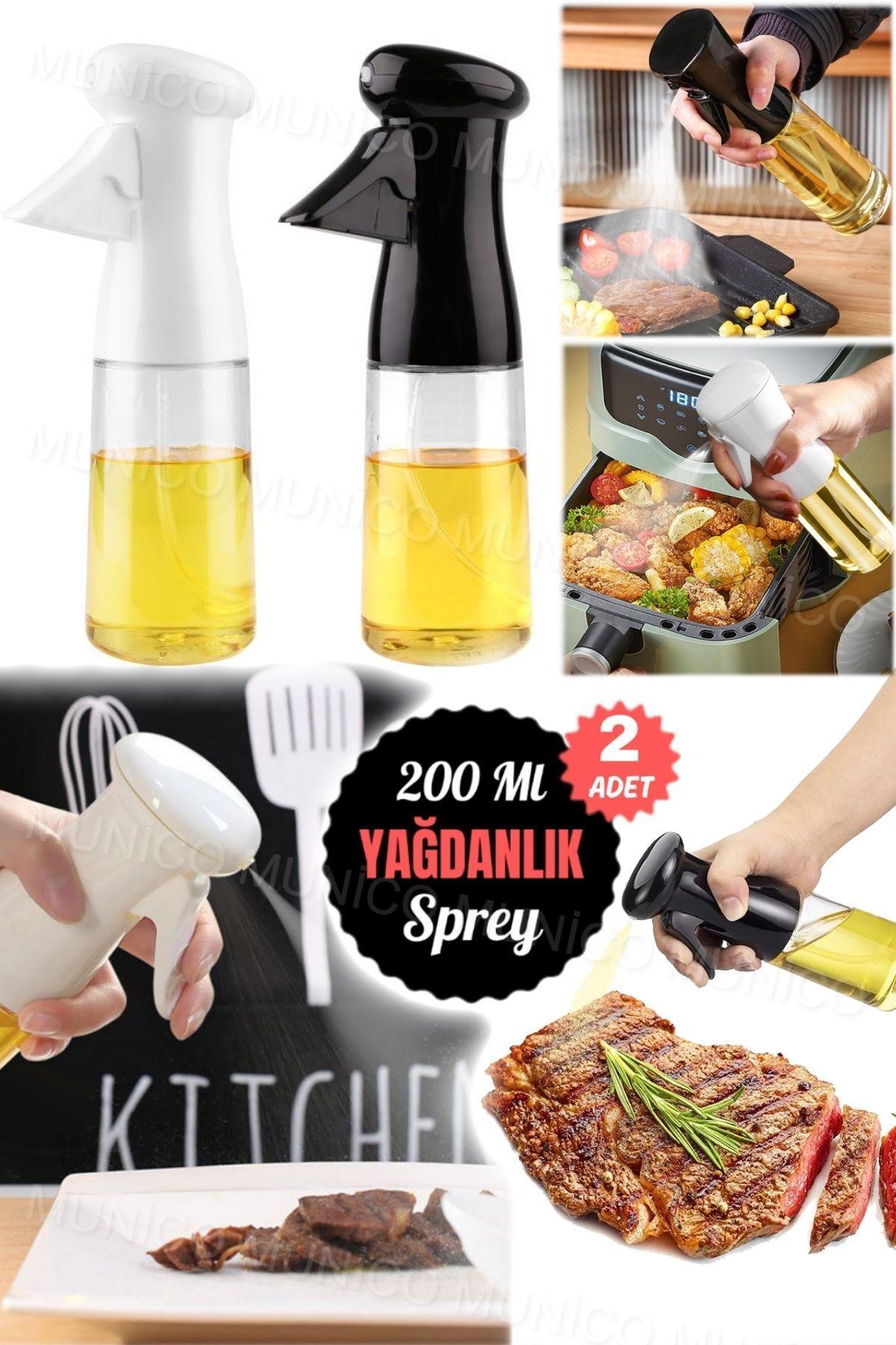 2 Adet 200ml Yağ Sprey Şişesi Kızartma ve Barbekü İçin İdeal Ev Mutfak Yağ Spreyi Gıda