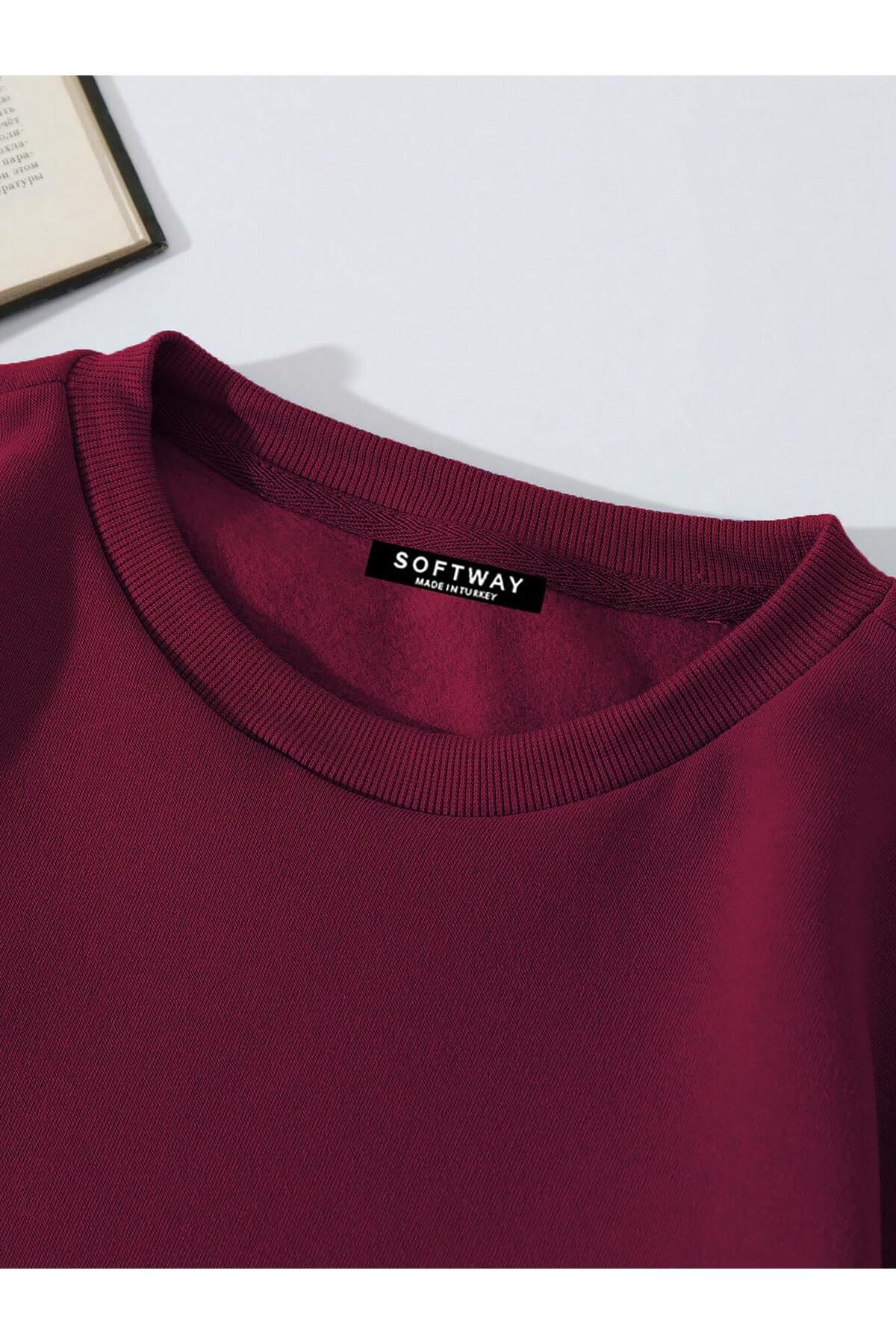 Unisex Oversize Bisiklet Yaka Basic Are You Ok Honey Baskılı Sweatshirt - Bordo