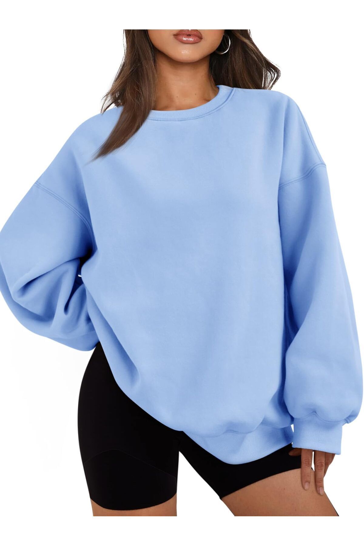 Kadın Bisiklet Yaka Basic Oversize Sweatshirt BEBE MAVİ