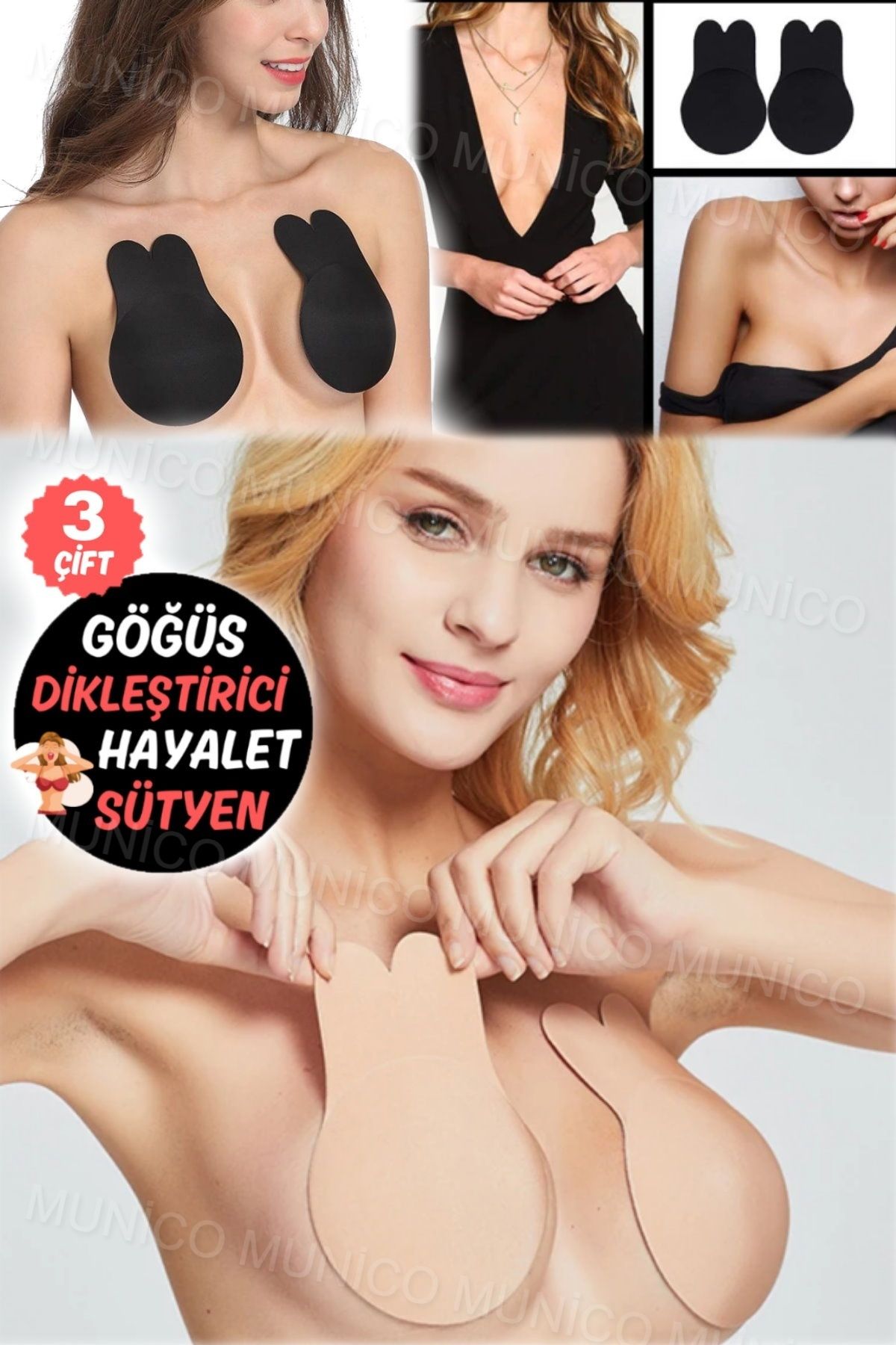 3 Çift Sexy Kendinden Yapışkanlı Göğüs Sütyen Yapışkanlı Silikon Görünmez Göğüs Kaldırma Sütyen Pedi