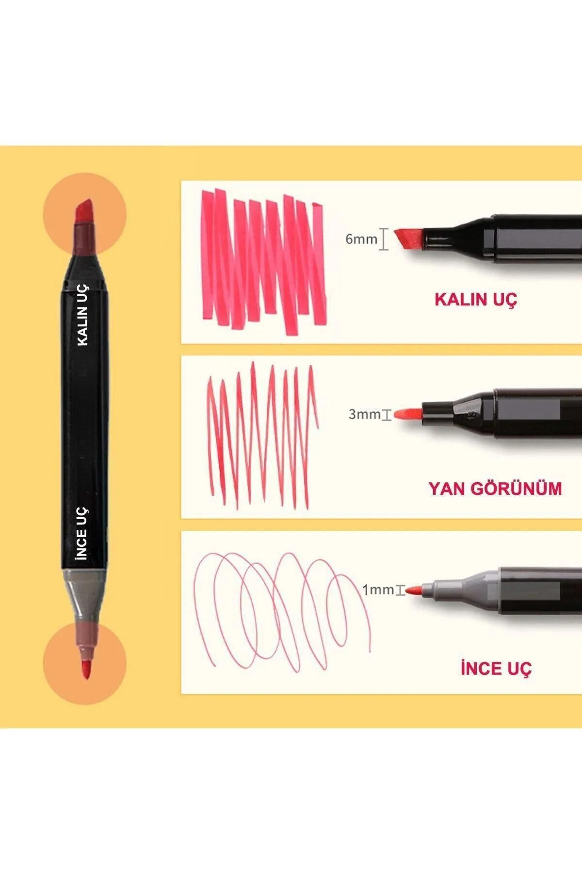 12 Adet Çift Taraflı Touch Marker Kalem Seti Çantalı