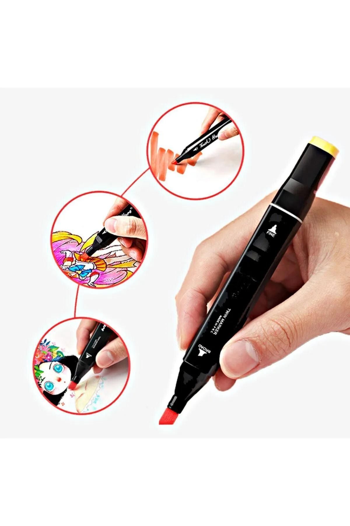 12 Adet Çift Taraflı Touch Marker Kalem Seti Çantalı