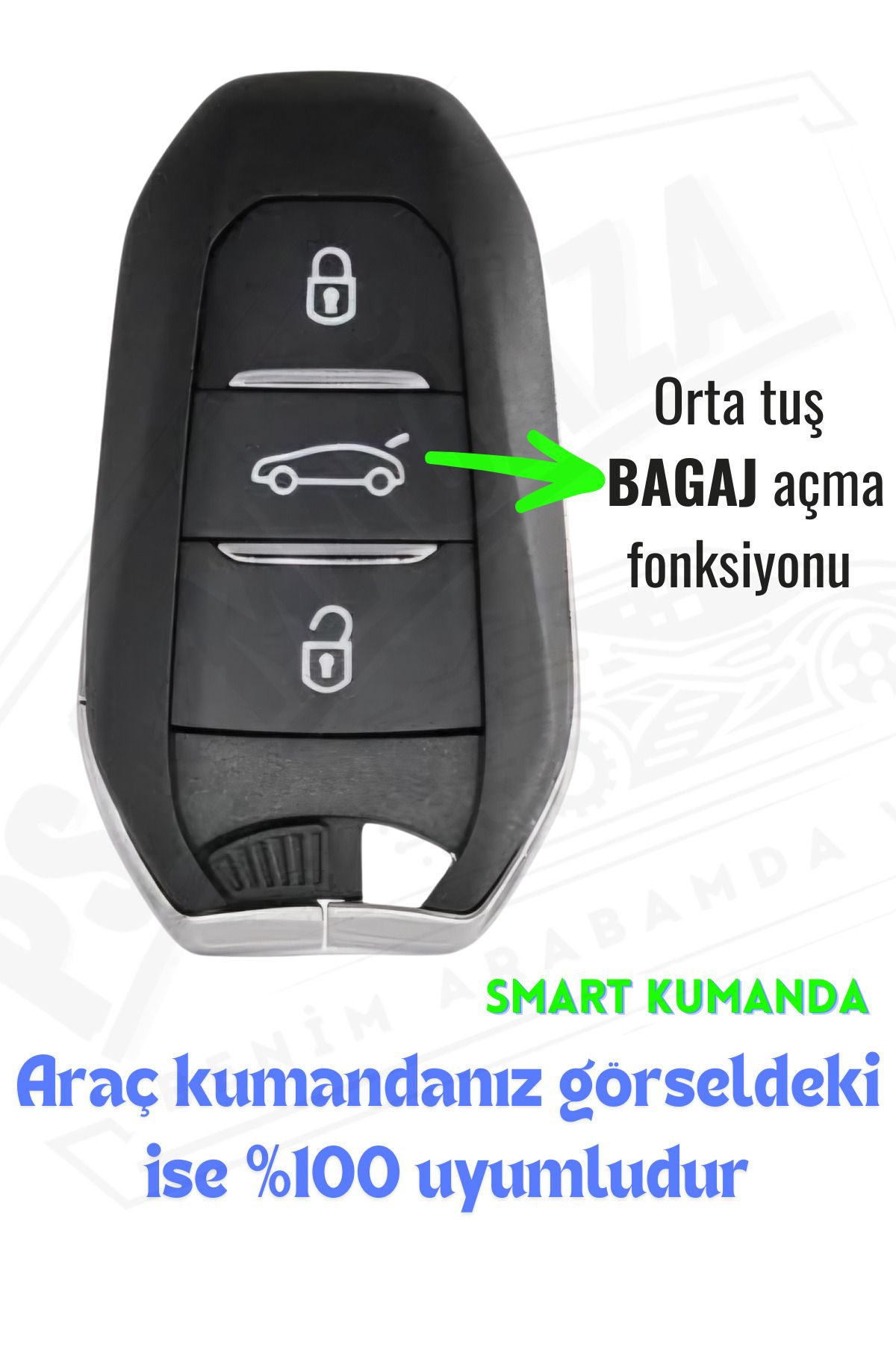 Peugeot Citroen DS Opel uyumlu TPU Anahtar Kılıfı [Ultra Parlak Gümüş Krom] [Orta Tuş Bagaj Açma]