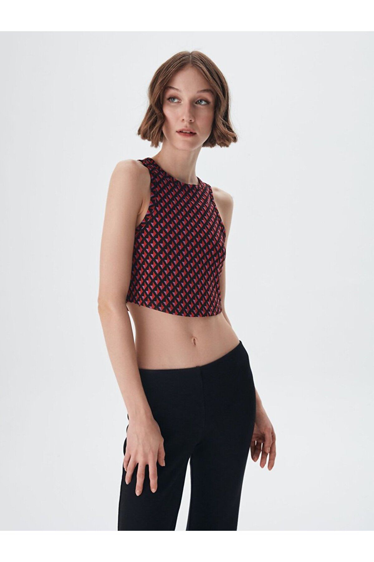 Halter Yaka Desenli Crop Atlet