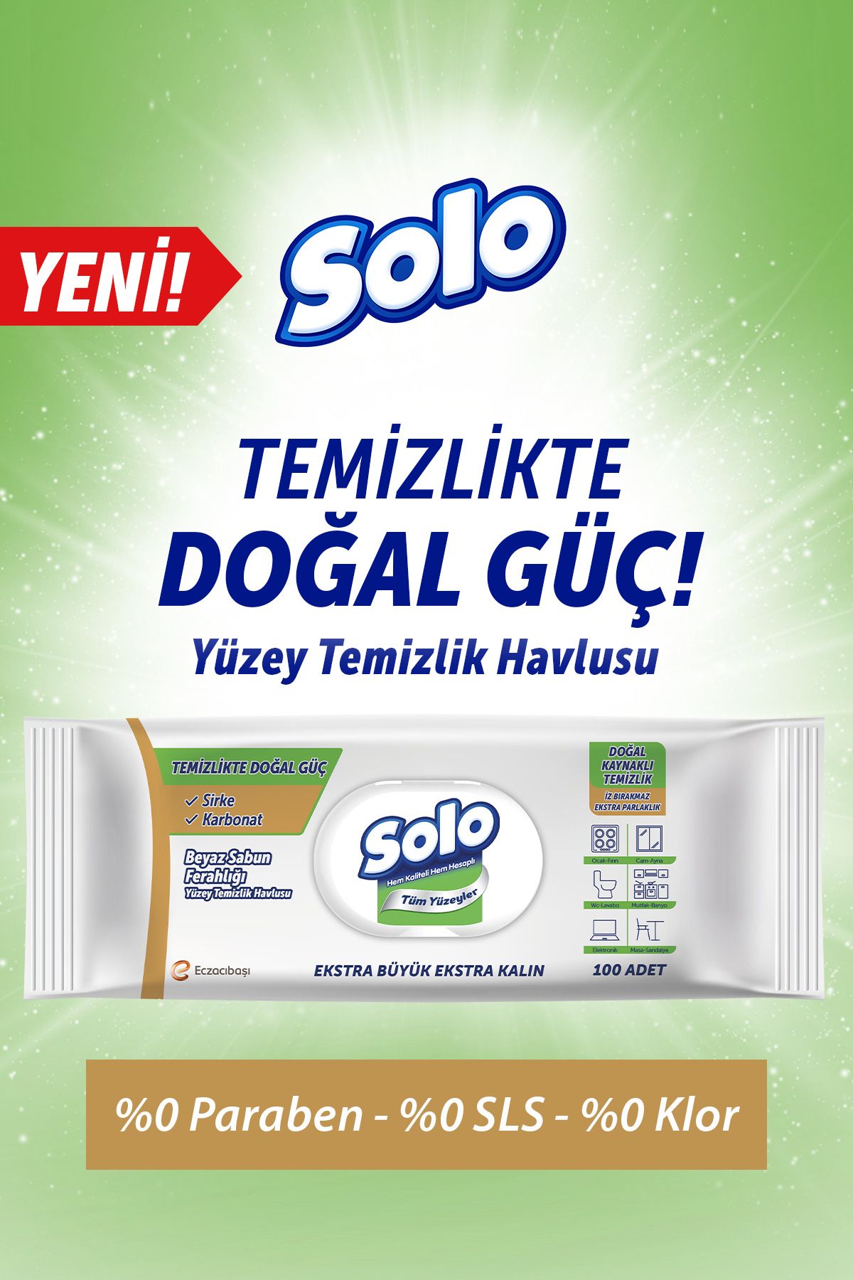 Temizlikte Doğal Güç Beyaz Sabun Ferahlığı Yüzey Temizlik Havlusu 100 Yaprak