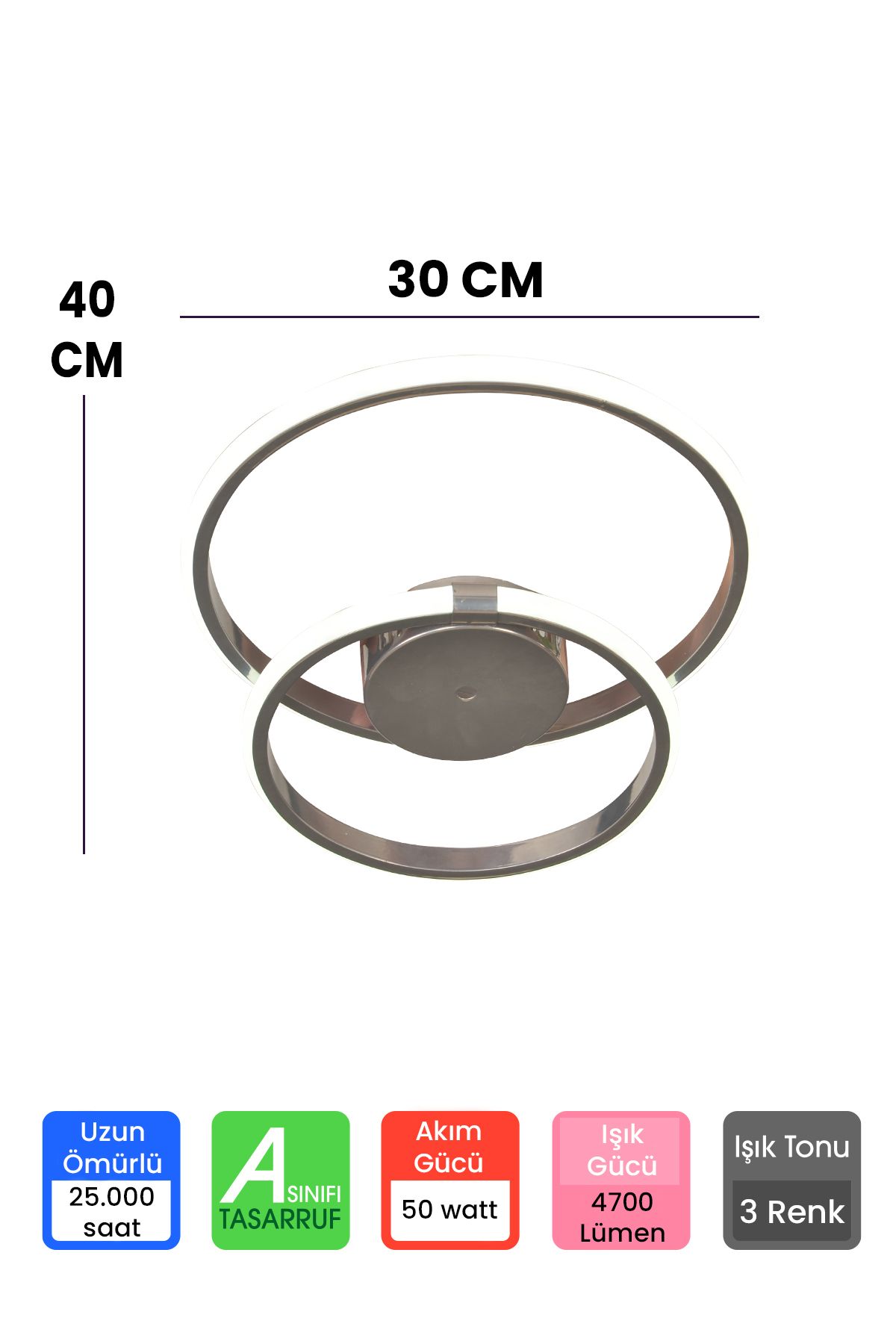 3 Renk Kumandalı Krom Kasa Led Avize Modern Dolunay Ledli Avize