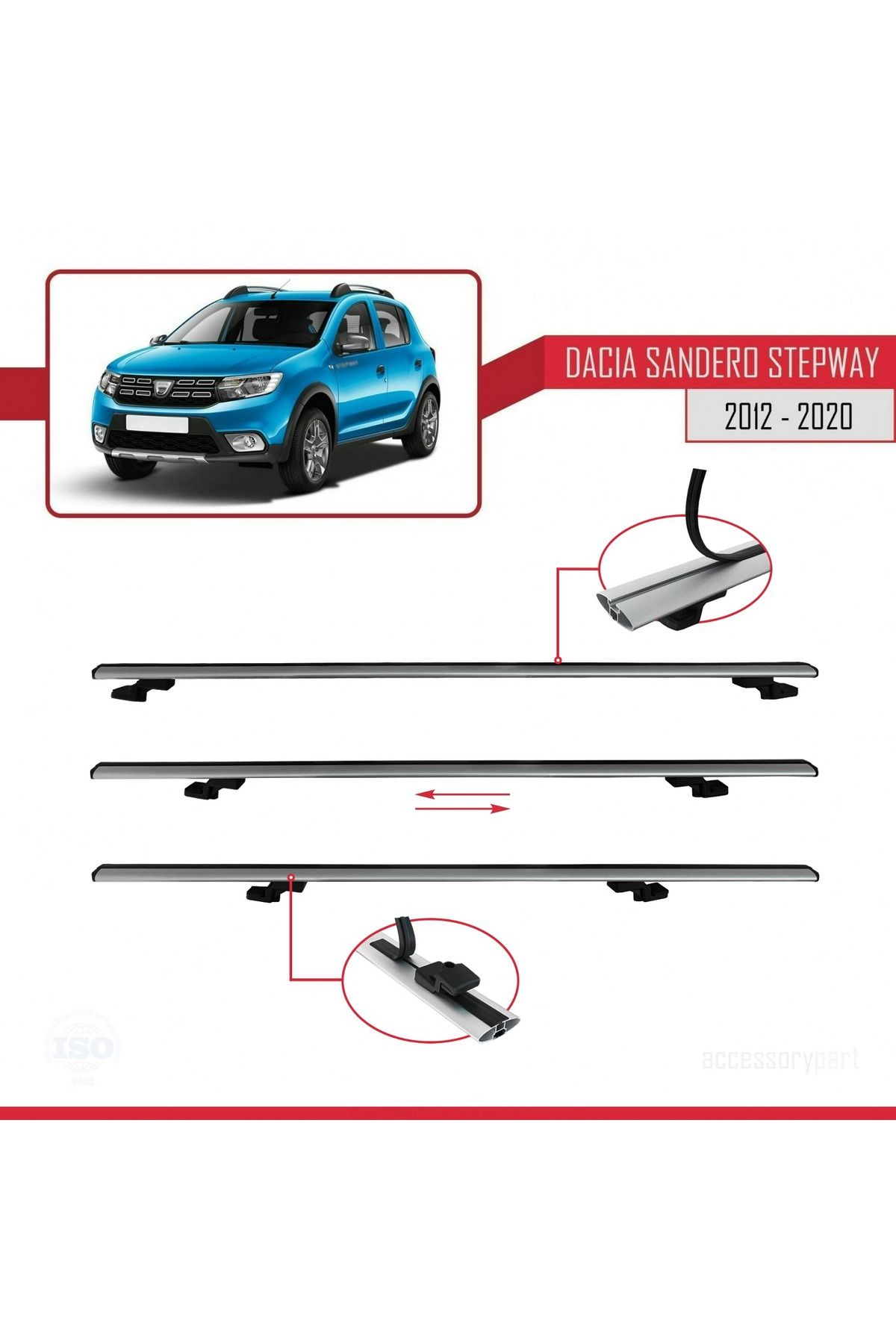 Dacia Sandero Stepway 2 2012-2020 Arası Ile Uyumlu Basıc Model Universal Ara Atkı Tavan Barı Gri 2 A