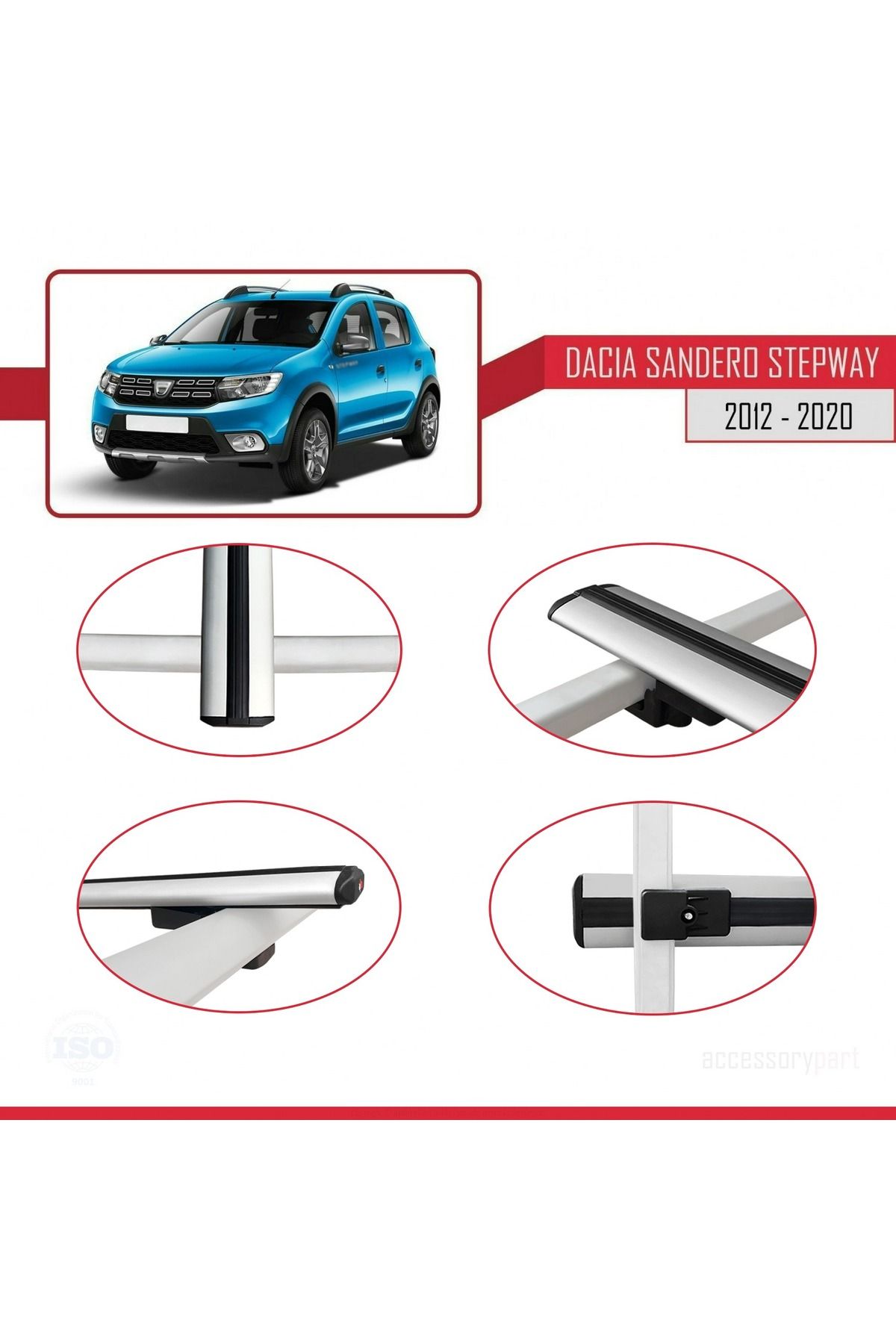 Dacia Sandero Stepway 2 2012-2020 Arası Ile Uyumlu Basıc Model Universal Ara Atkı Tavan Barı Gri 2 A