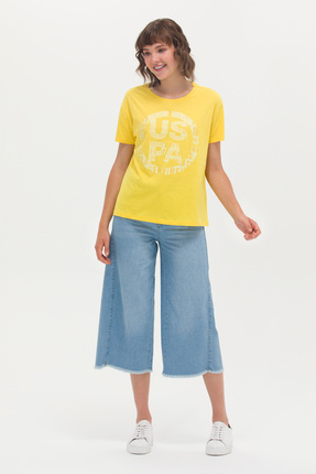 Kadın Sarı Bisiklet Yaka Tişört 50262944-VR094 Image 3