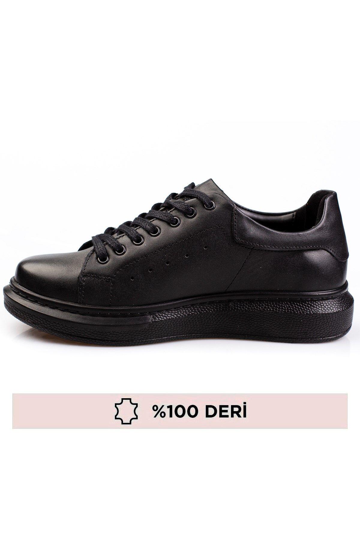 %100 Hakiki Deri, Kalın Tabanlı, Erkek Deri Sneaker Ayakkabı