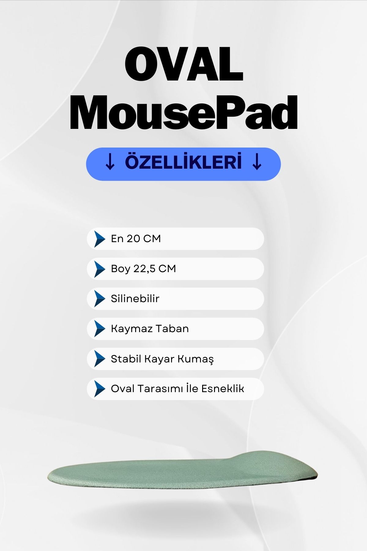 Cennet Bahçesi Bilek Destekli Mouse Pad, Oval, Yeşil Renk, Yumuşak Bileklikli Fare Altlığı, Hediye