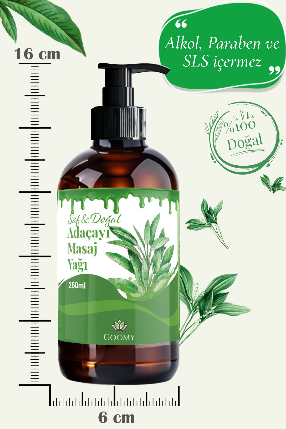 Doğal Adaçayı Yağı Masaj Yağı Aromaterapi Spa Rahatlatıcı ve Nemlendirici 250 ml