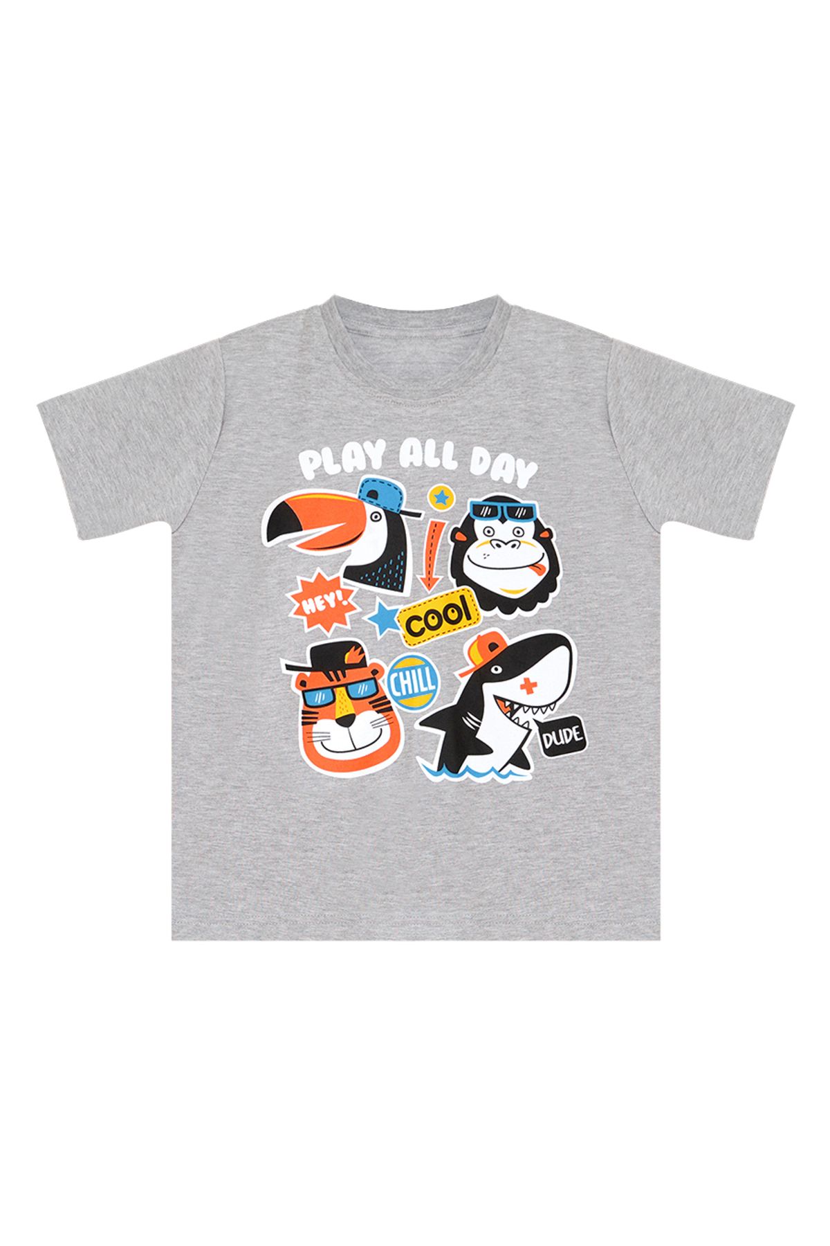 Cool Animals Siyah Erkek Çocuk Yazlık T-shirt Kapri Şort Takım