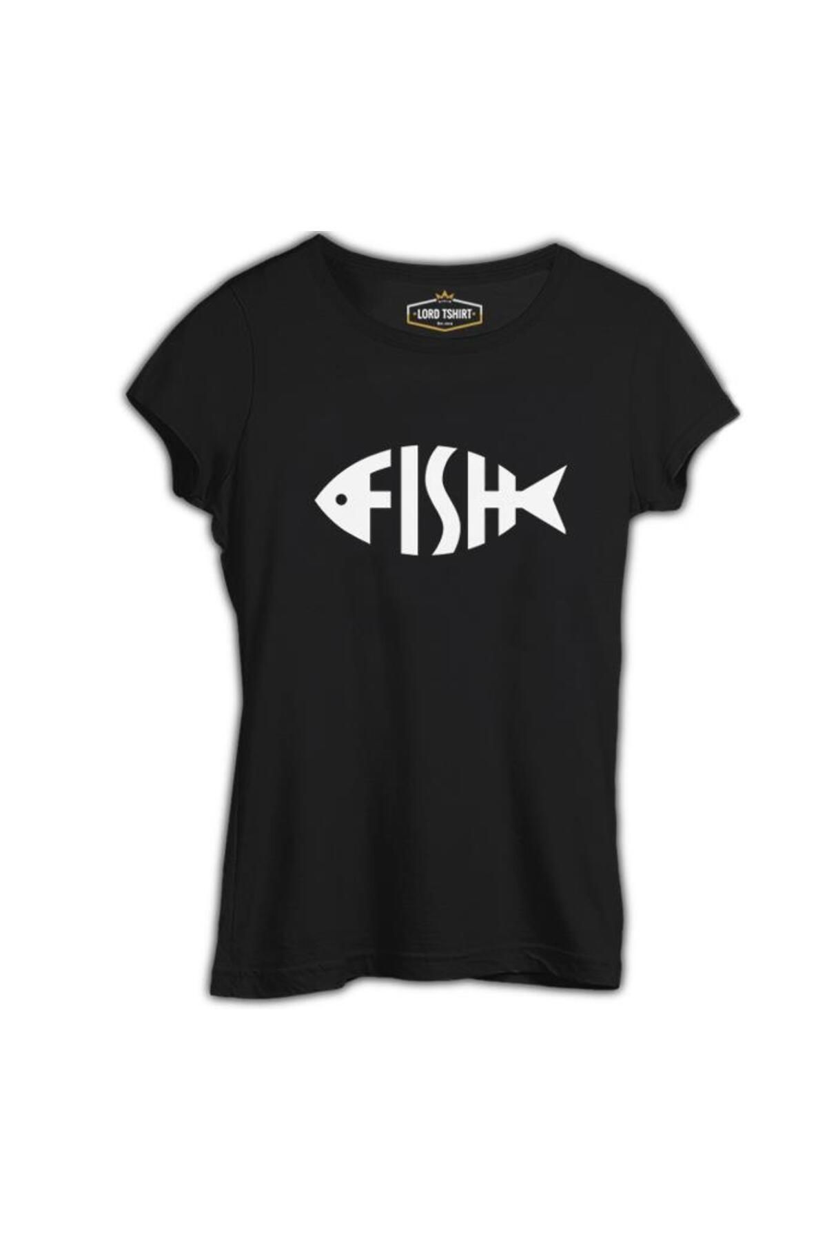 Lord T-ShirtFish WithLetters Siyah Kadın Tshi...