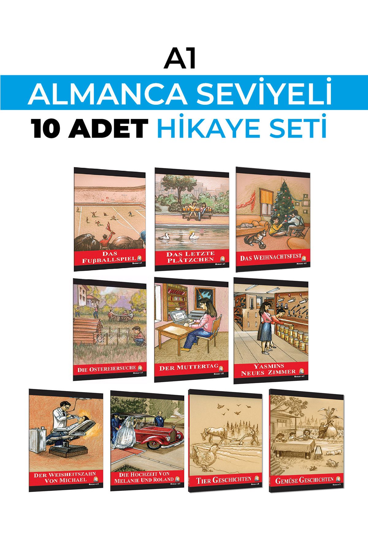 ALMANCA HİKAYE A1 SEVİYESİ 10 LU SET (KARAKOT OKUMALIDIR)