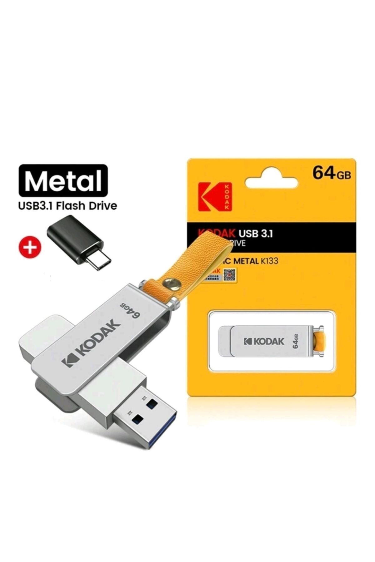 64gb.k133 Yüksek Hızlı Usb Flash Bellek 3.1 Dönüştürücü Hediye Metal Saglam Orginal