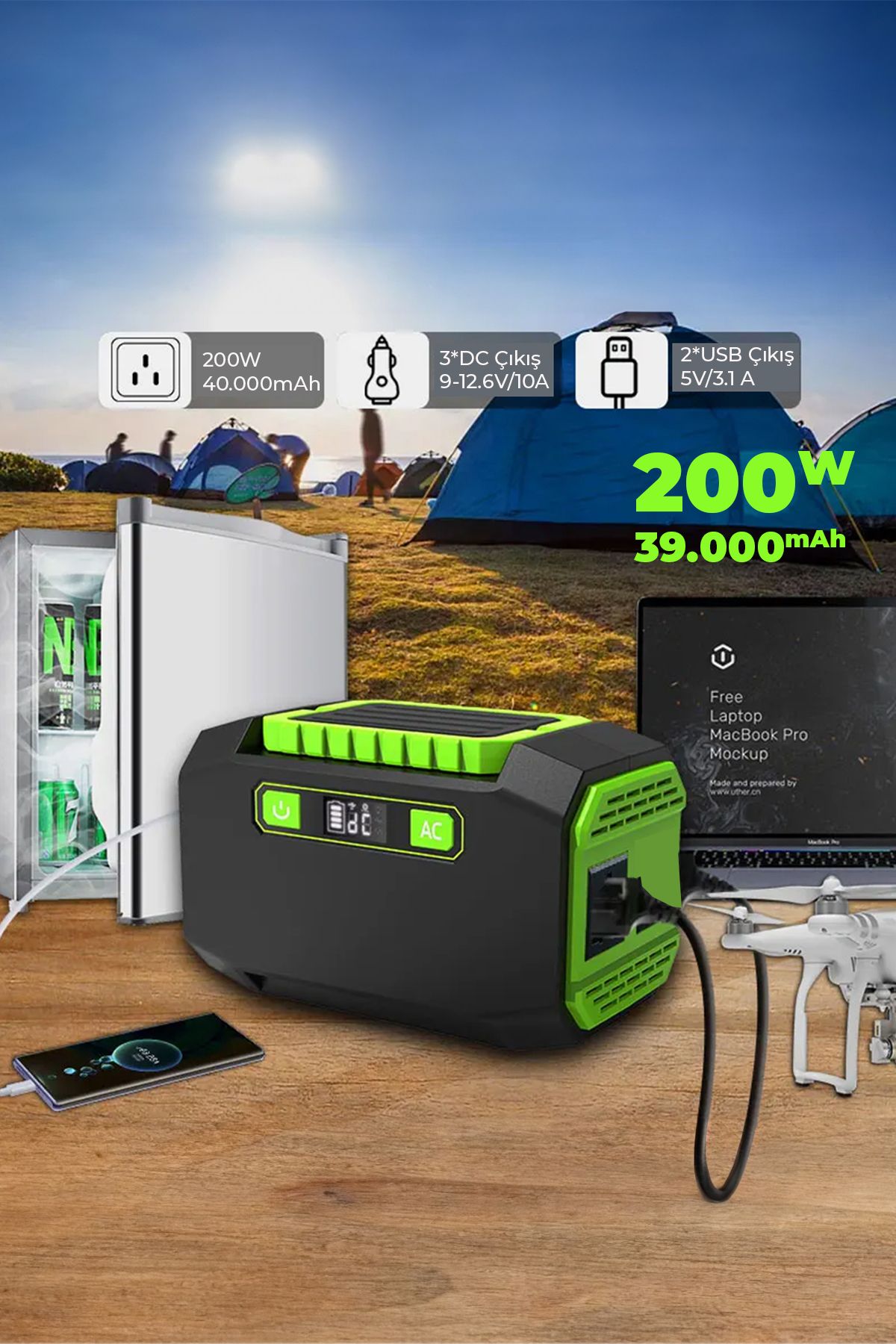 200 W Taşınabilir Güç Istasyonu Güç Kaynağı