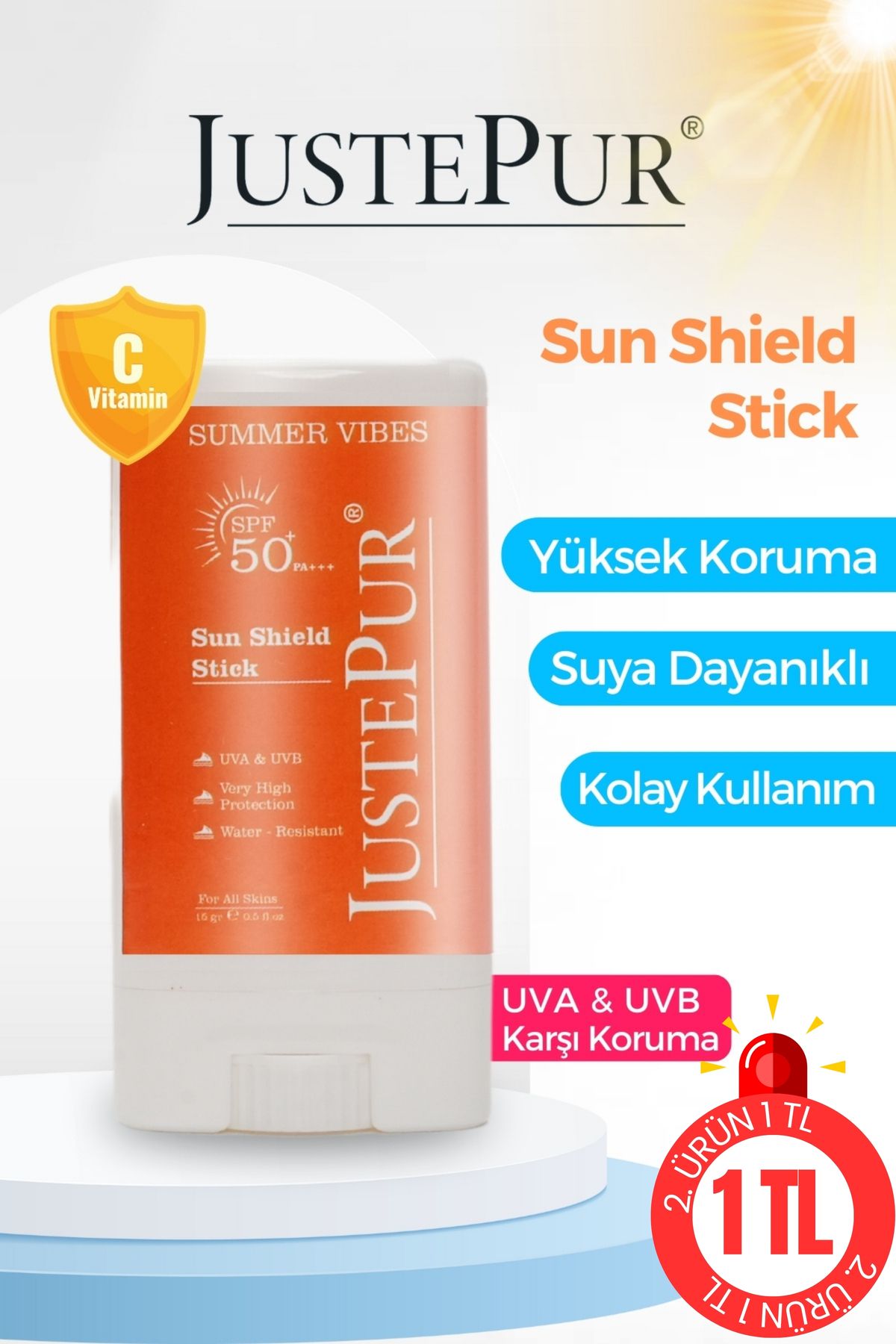 JUSTEPURSun Shield Stick YüzGüneş Kremi Suya...