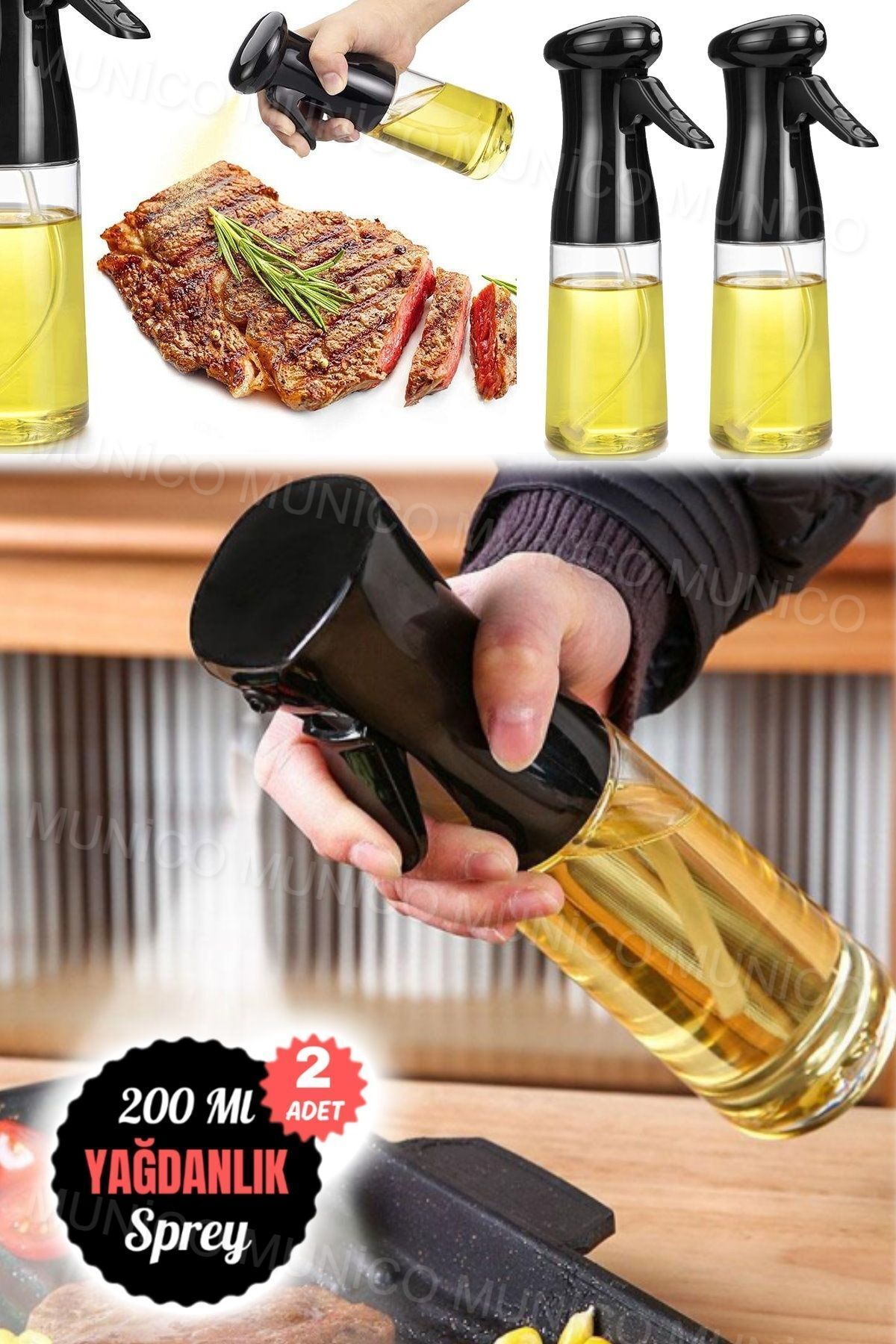 2 Adet 200ml Yağ Sprey Şişesi Kızartma ve Barbekü İçin İdeal Ev Mutfak Yağ Spreyi Gıda