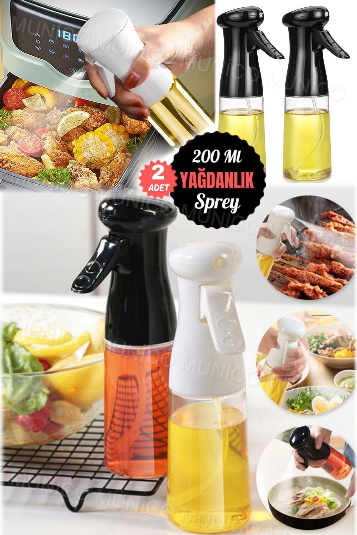 2 Adet 200ml Yağ Sprey Şişesi Kızartma ve Barbekü İçin İdeal Ev Mutfak Yağ Spreyi Gıda