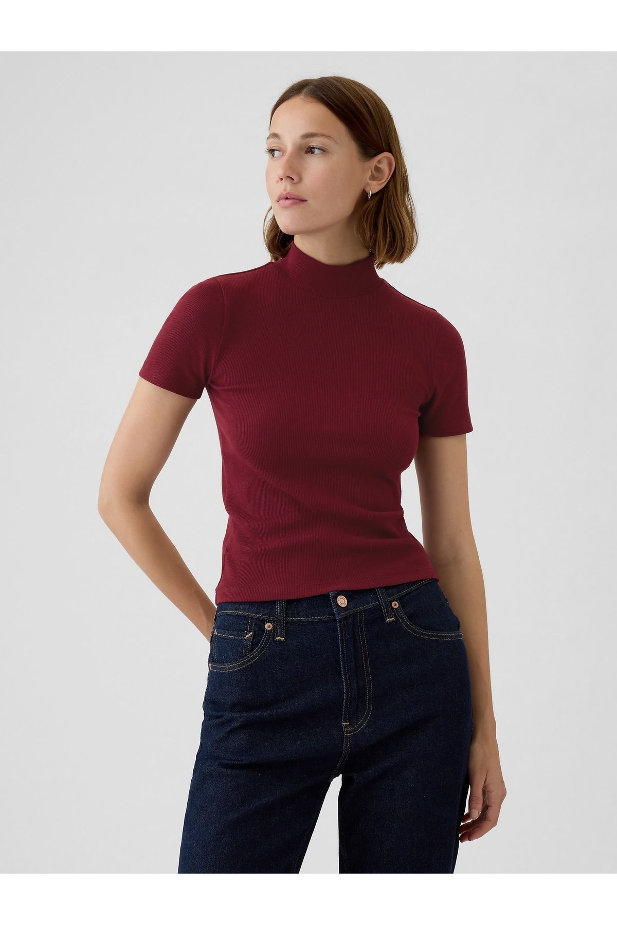 GAP Kadın Kırmızı ModernBalıkçı Yaka T-Shirt