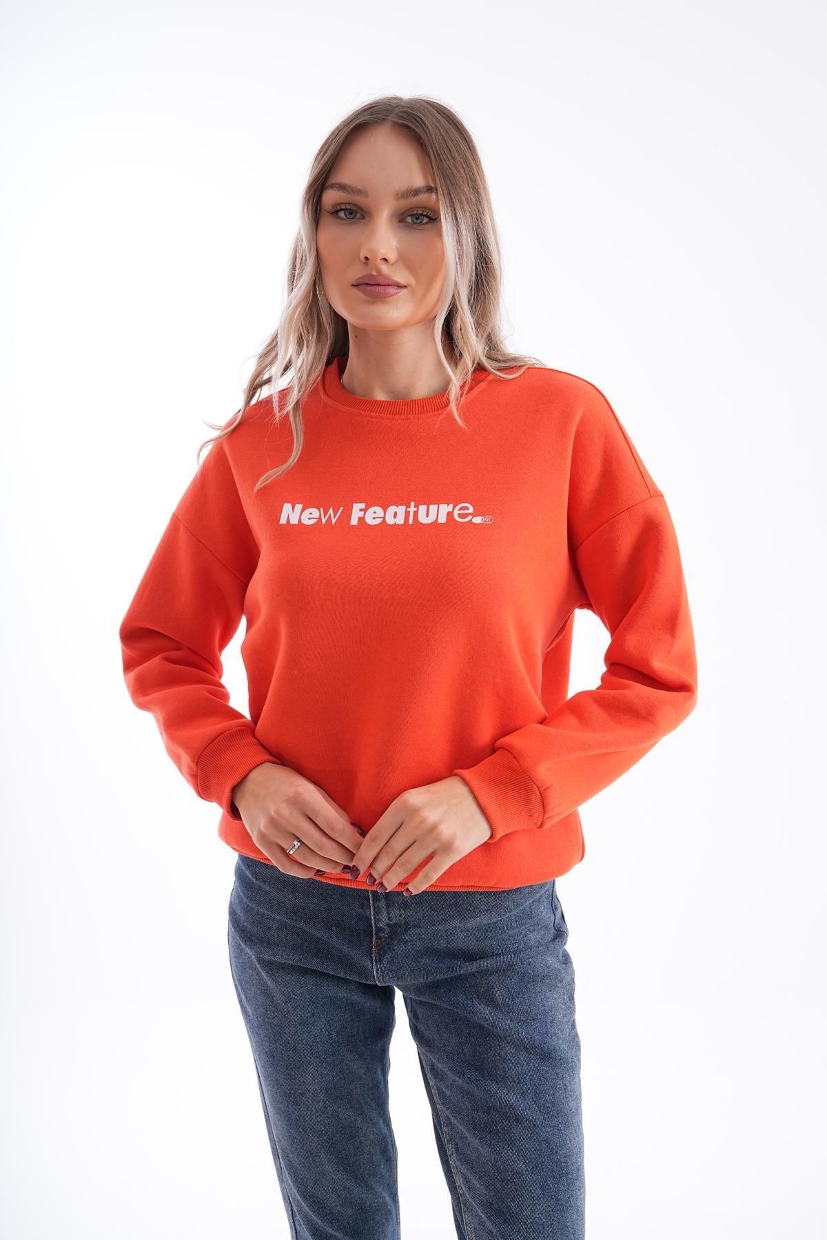 Kadın Bisiklet Yaka Baskı Detaylı Üç İplik Sweatshirt 245281 -