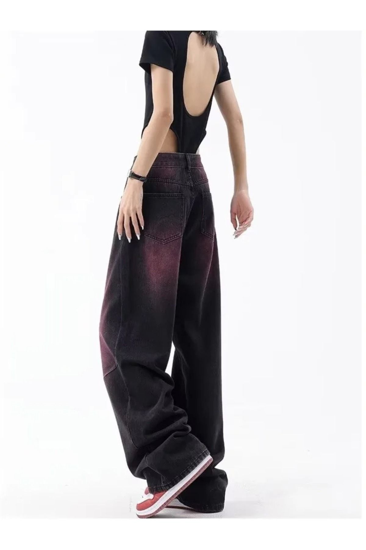 Y2K Purple Trendy Degrade Desenli Yıkamalı Baggy Pantolon