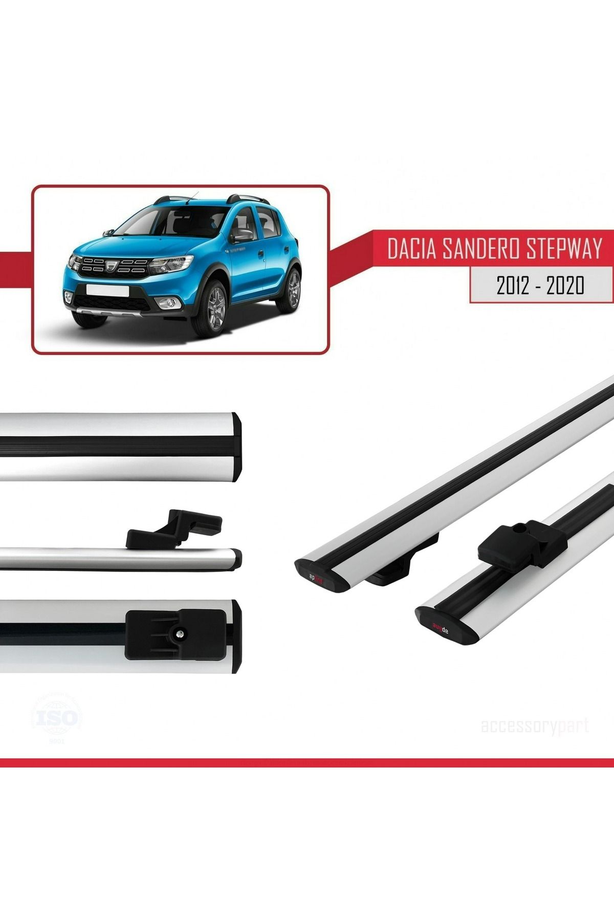 Dacia Sandero Stepway 2 2012-2020 Arası Ile Uyumlu Basıc Model Universal Ara Atkı Tavan Barı Gri 2 A