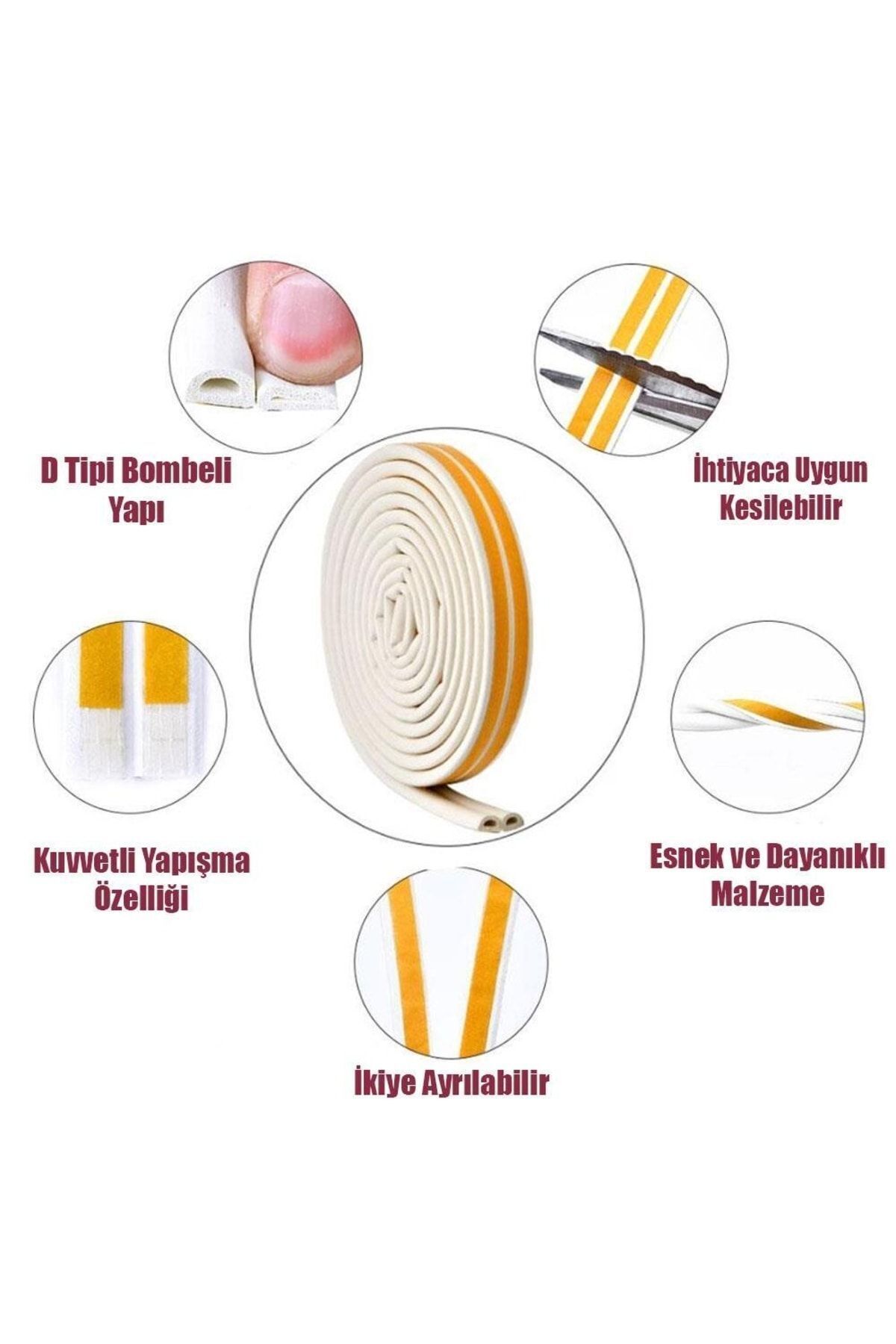 Yapışkanlı 10x2=20 Metre (BEYAZ) Kapı Pencere Bandı Fitili Soğuk Izolasyon Kauçuk Bantları